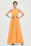 Empire Halter Chiffon Women's Bridesmaid Dress Ruched Formal Evening Prom Gowns