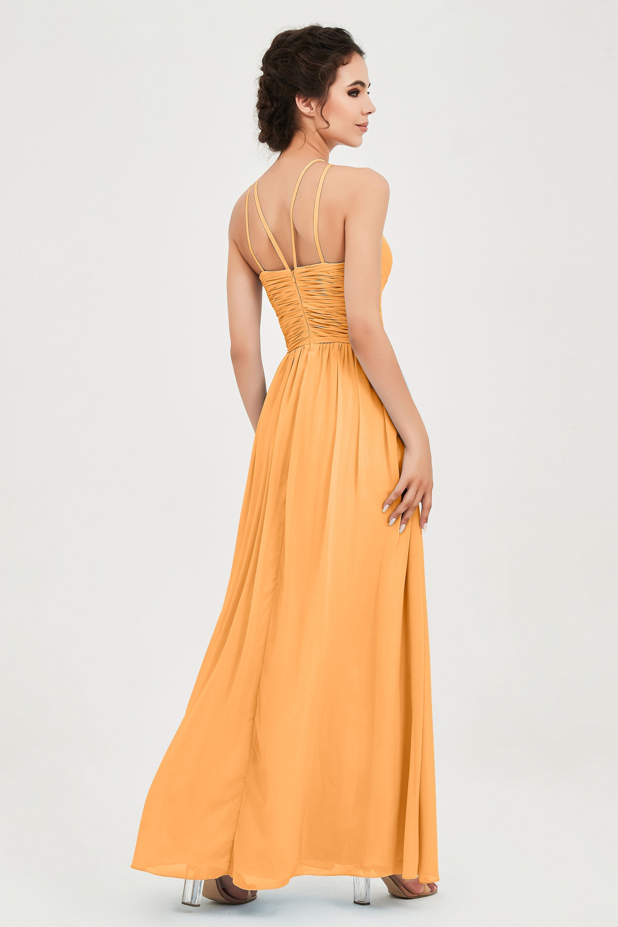 Empire Halter Chiffon Women's Bridesmaid Dress Ruched Formal Evening Prom Gowns
