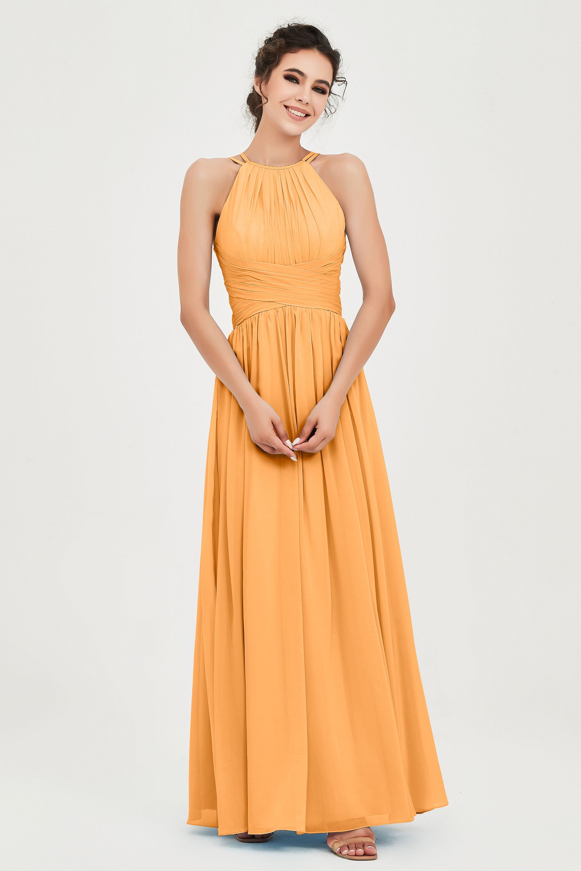 Empire Halter Chiffon Women's Bridesmaid Dress Ruched Formal Evening Prom Gowns