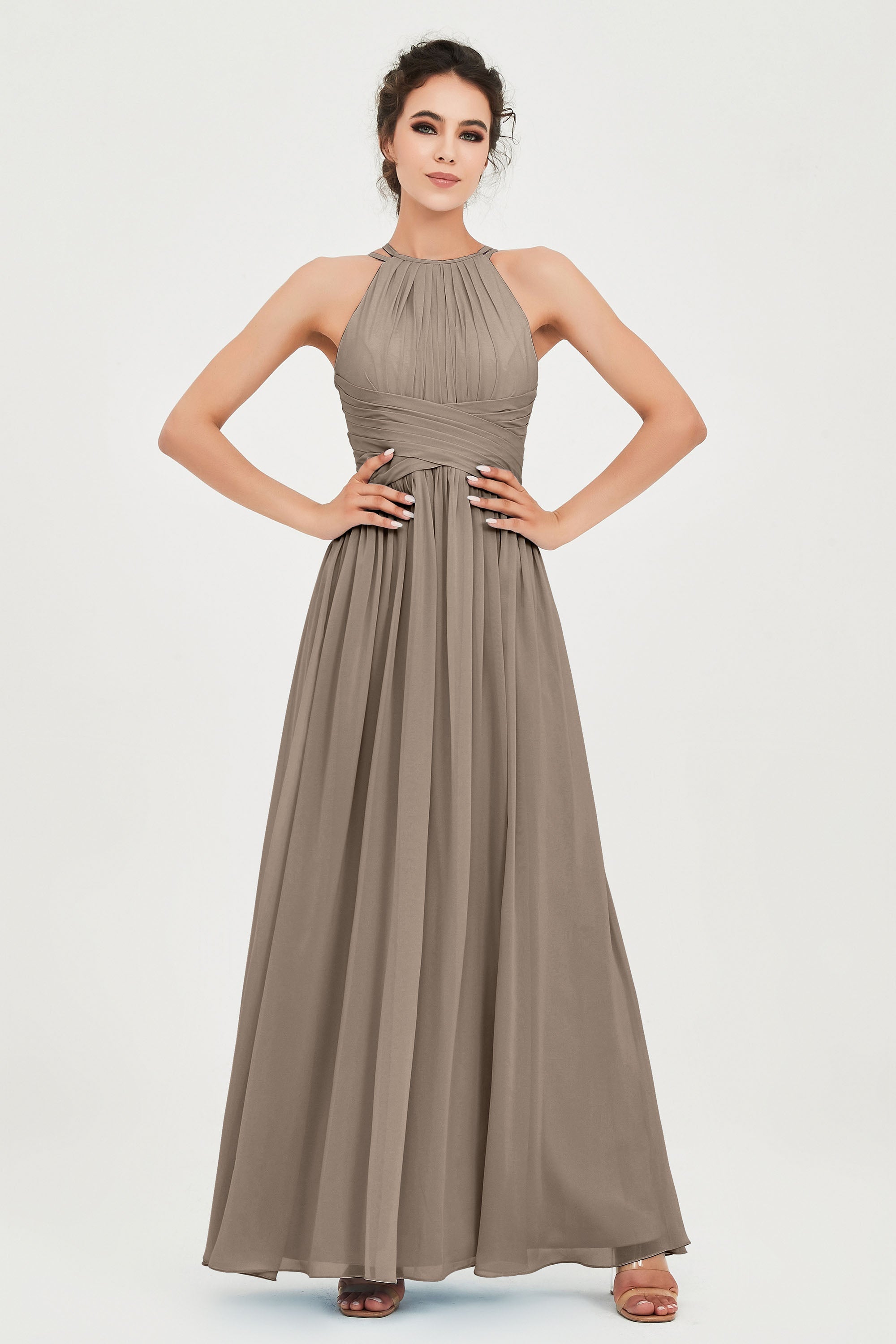 Empire Halter Chiffon Women's Bridesmaid Dress Ruched Formal Evening Prom Gowns