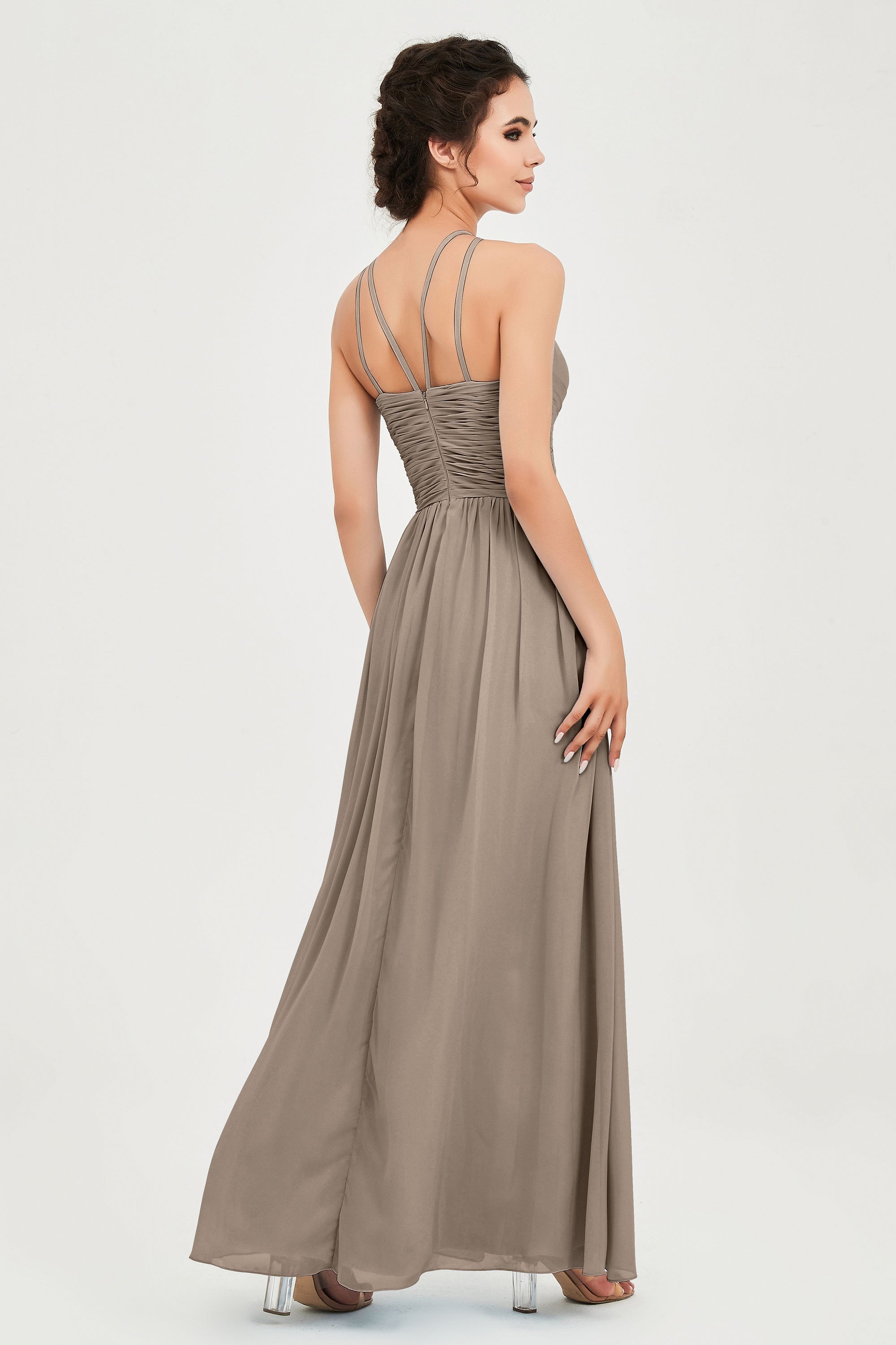 Empire Halter Chiffon Women's Bridesmaid Dress Ruched Formal Evening Prom Gowns