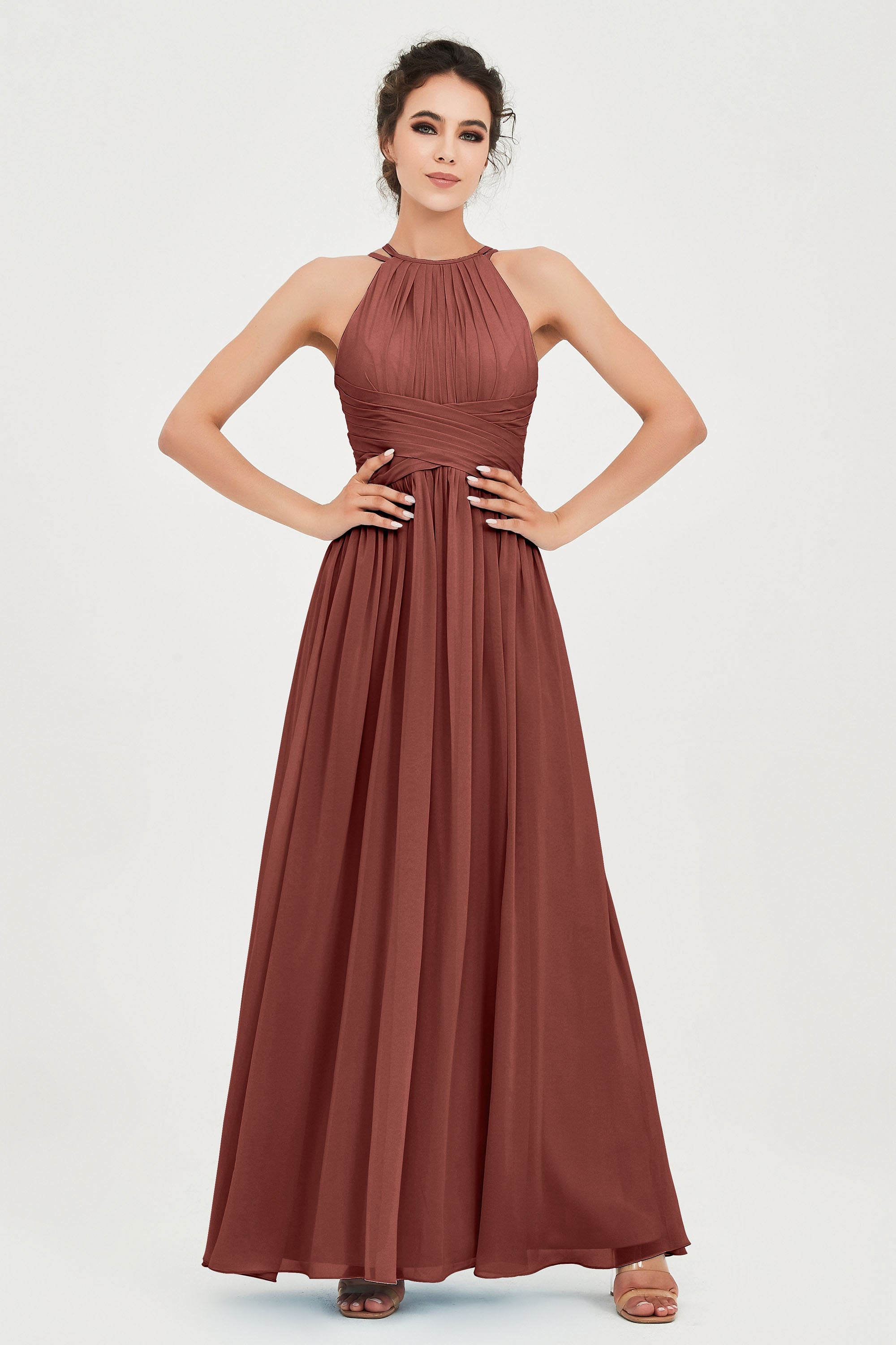 Empire Halter Chiffon Women's Bridesmaid Dress Ruched Formal Evening Prom Gowns