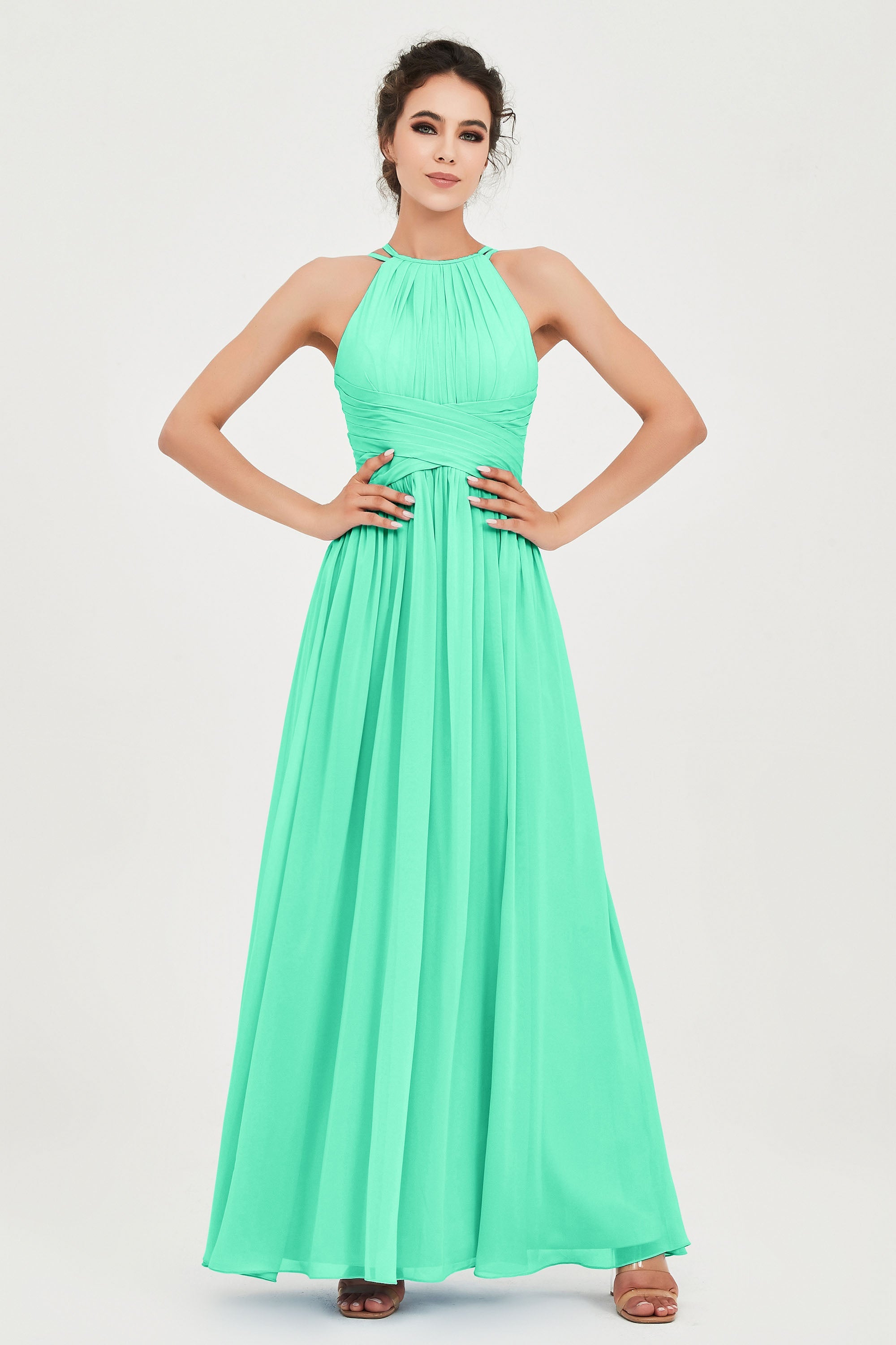 Empire Halter Chiffon Women's Bridesmaid Dress Ruched Formal Evening Prom Gowns