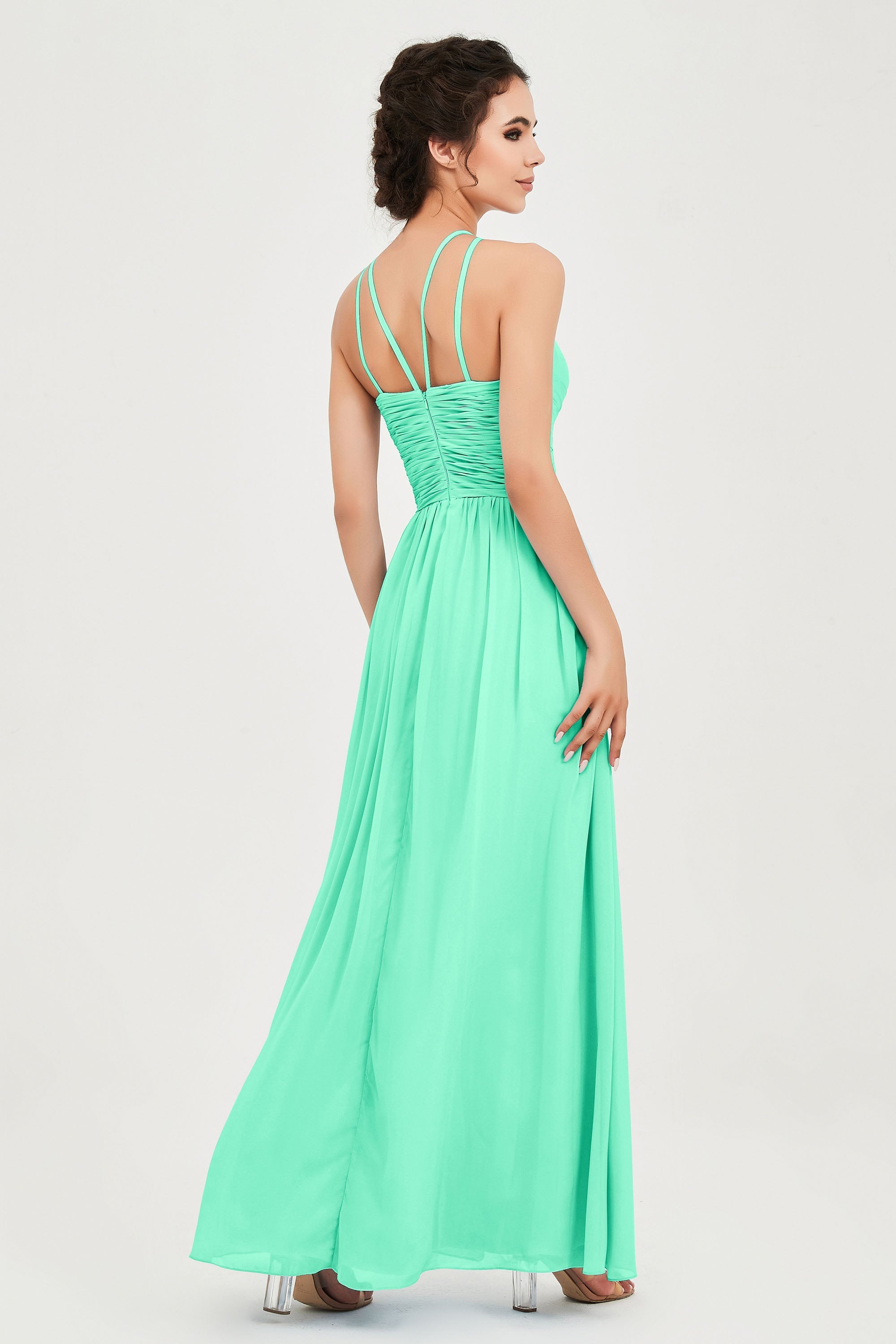 Empire Halter Chiffon Women's Bridesmaid Dress Ruched Formal Evening Prom Gowns