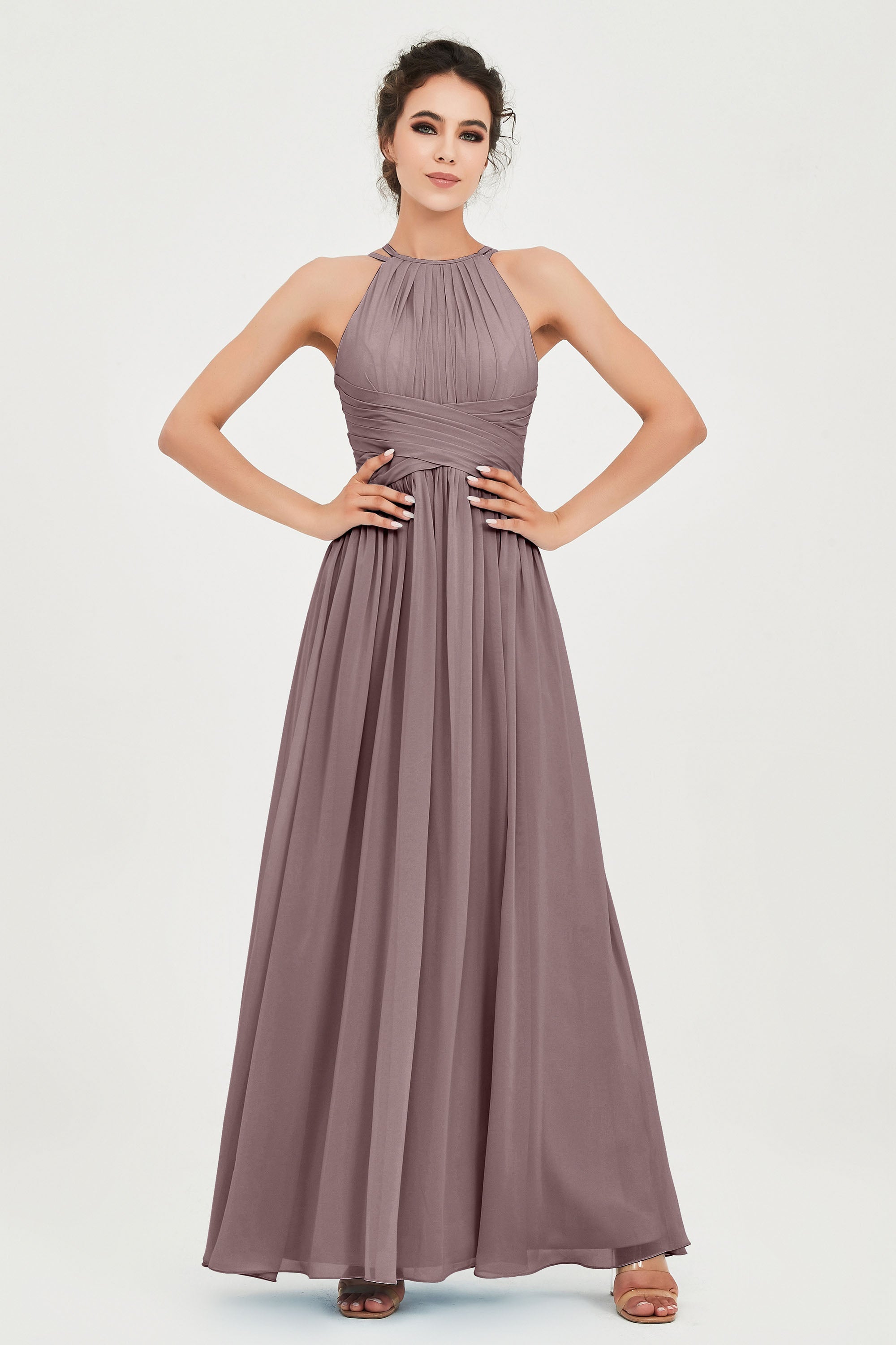 Empire Halter Chiffon Women's Bridesmaid Dress Ruched Formal Evening Prom Gowns