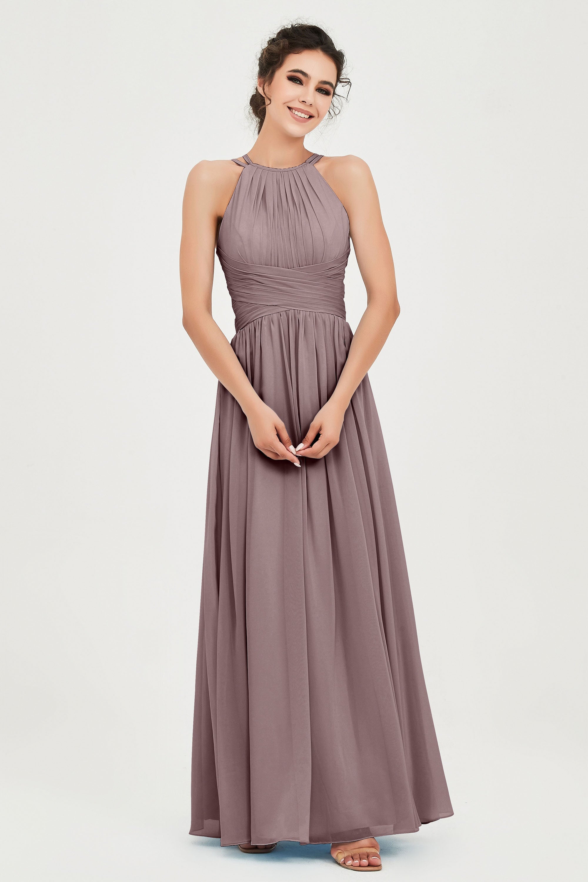 Empire Halter Chiffon Women's Bridesmaid Dress Ruched Formal Evening Prom Gowns