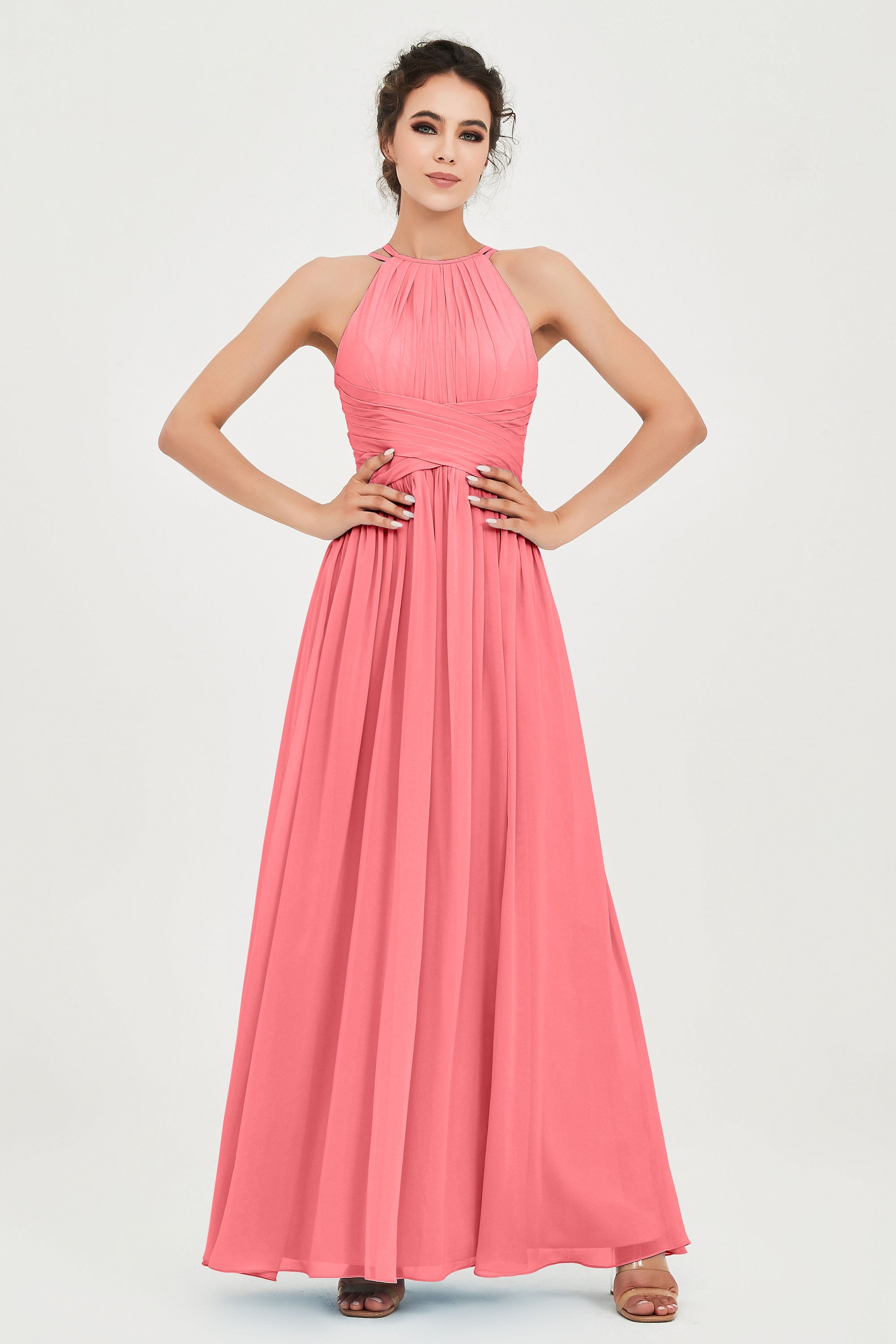 Empire Halter Chiffon Women's Bridesmaid Dress Ruched Formal Evening Prom Gowns