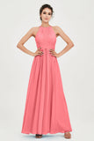Empire Halter Chiffon Women's Bridesmaid Dress Ruched Formal Evening Prom Gowns