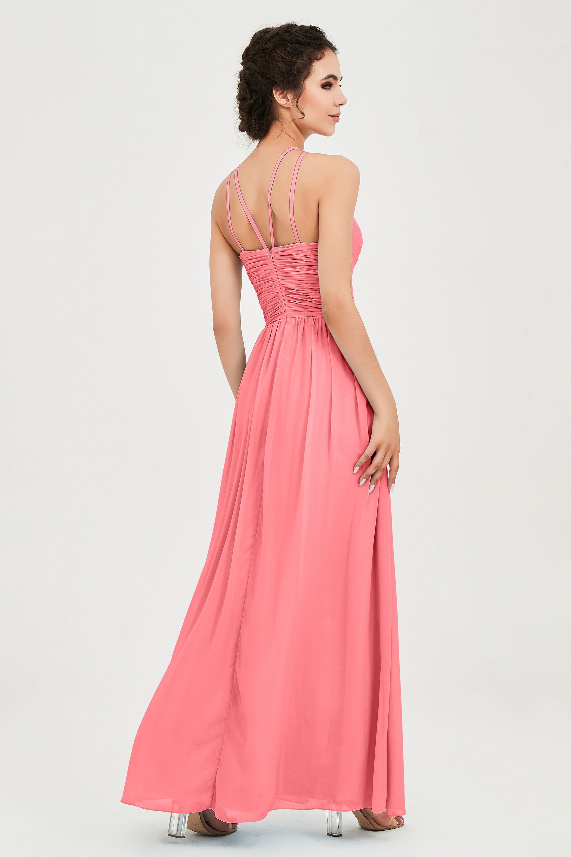 Empire Halter Chiffon Women's Bridesmaid Dress Ruched Formal Evening Prom Gowns