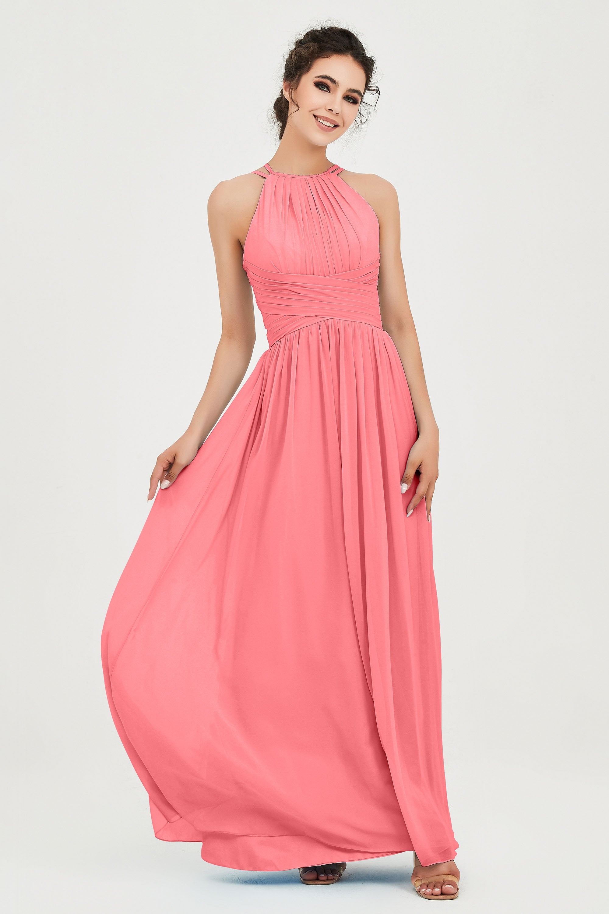 Empire Halter Chiffon Women's Bridesmaid Dress Ruched Formal Evening Prom Gowns