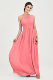 Empire Halter Chiffon Women's Bridesmaid Dress Ruched Formal Evening Prom Gowns