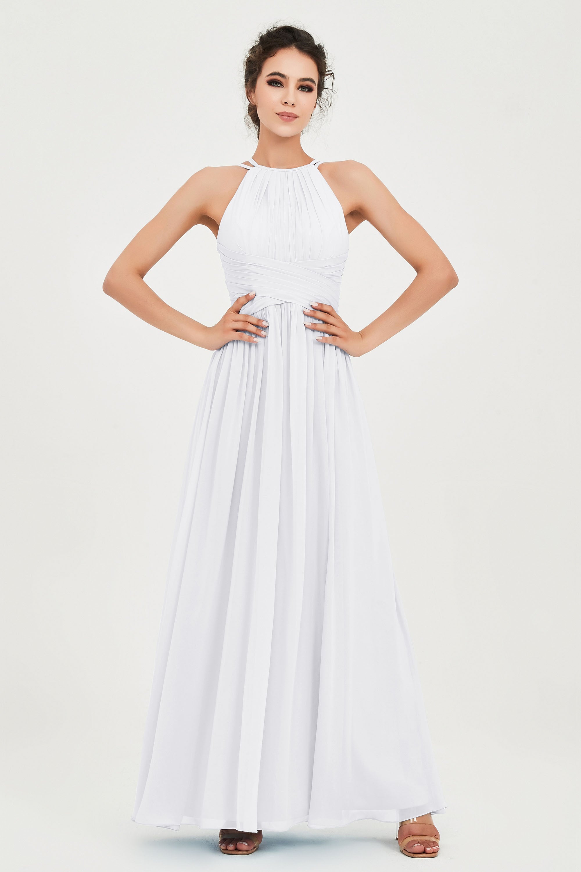 Empire Halter Chiffon Women's Bridesmaid Dress Ruched Formal Evening Prom Gowns