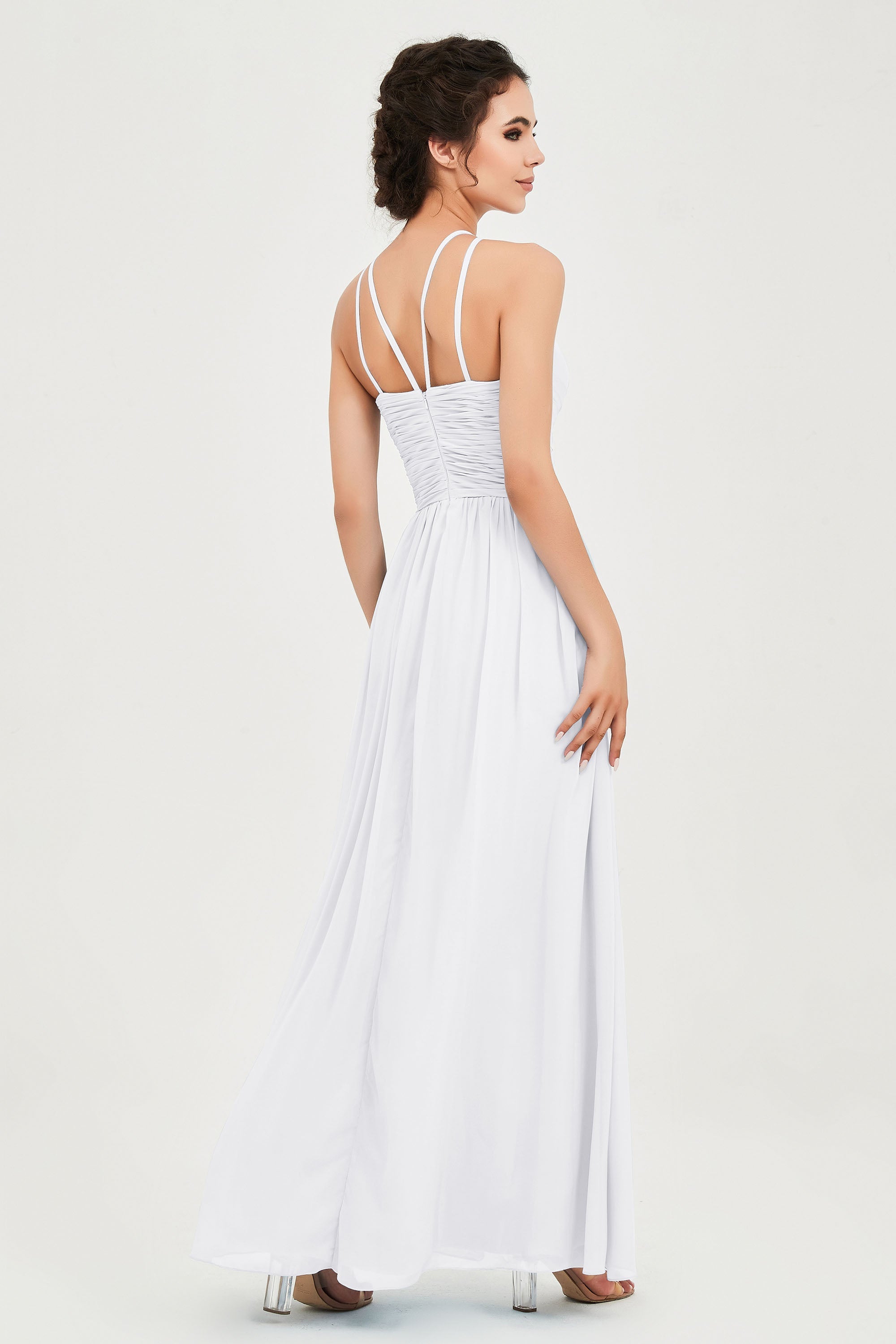 Empire Halter Chiffon Women's Bridesmaid Dress Ruched Formal Evening Prom Gowns