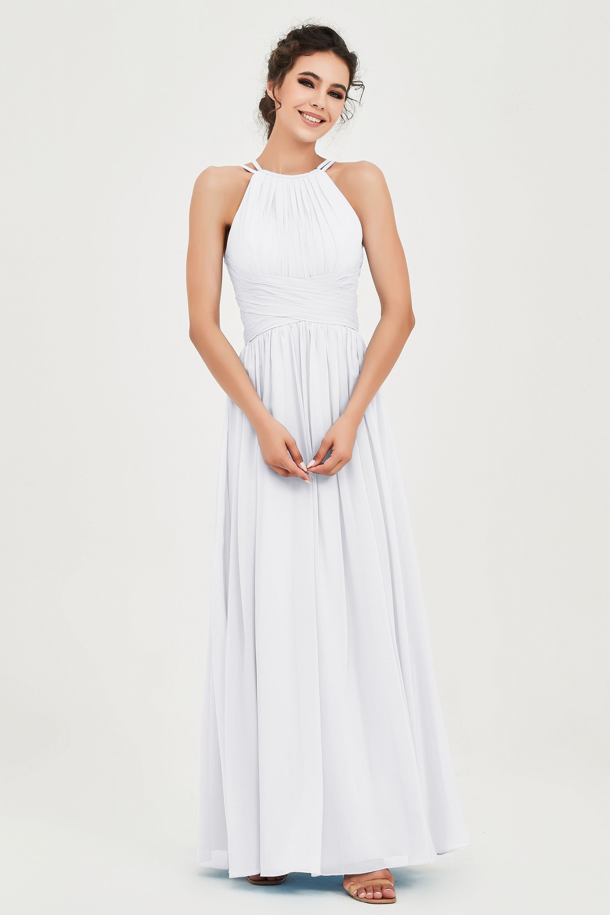 Empire Halter Chiffon Women's Bridesmaid Dress Ruched Formal Evening Prom Gowns