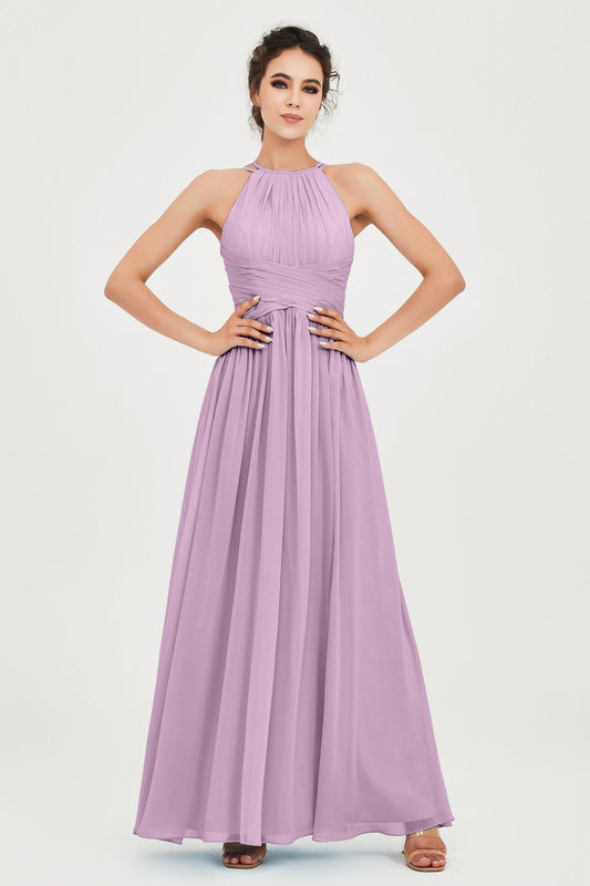 Empire Halter Chiffon Women's Bridesmaid Dress Ruched Formal Evening Prom Gowns