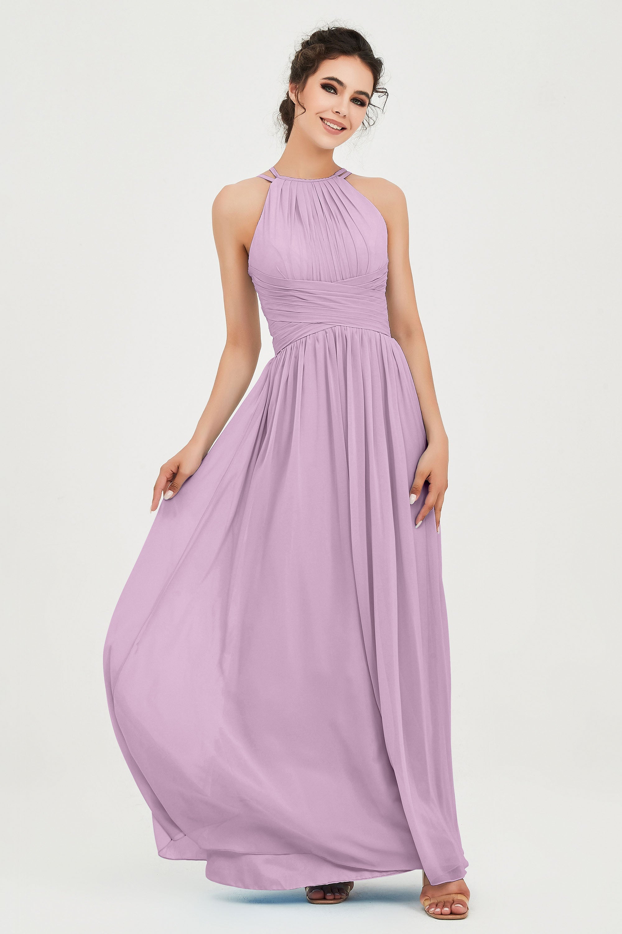 Empire Halter Chiffon Women's Bridesmaid Dress Ruched Formal Evening Prom Gowns