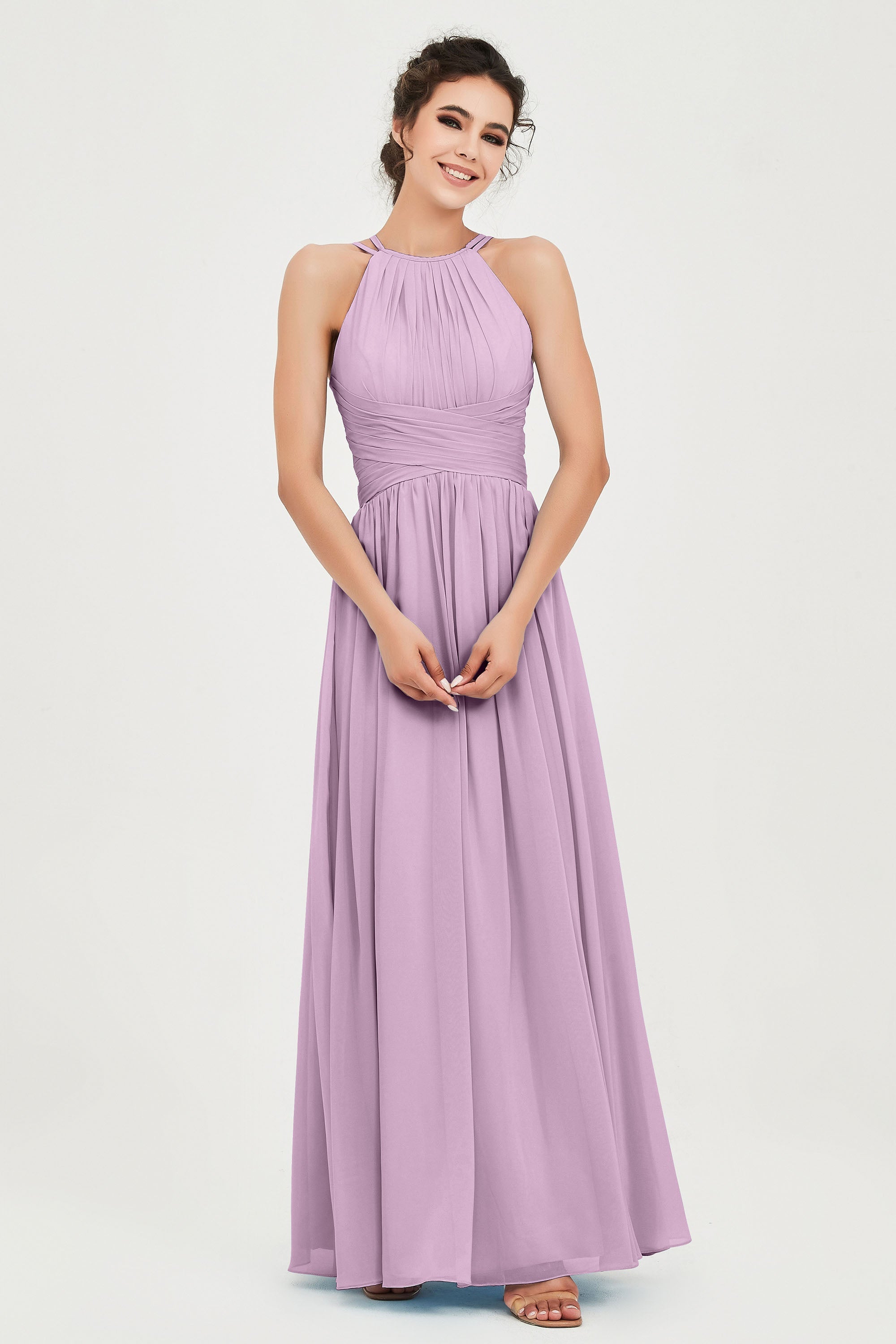 Empire Halter Chiffon Women's Bridesmaid Dress Ruched Formal Evening Prom Gowns