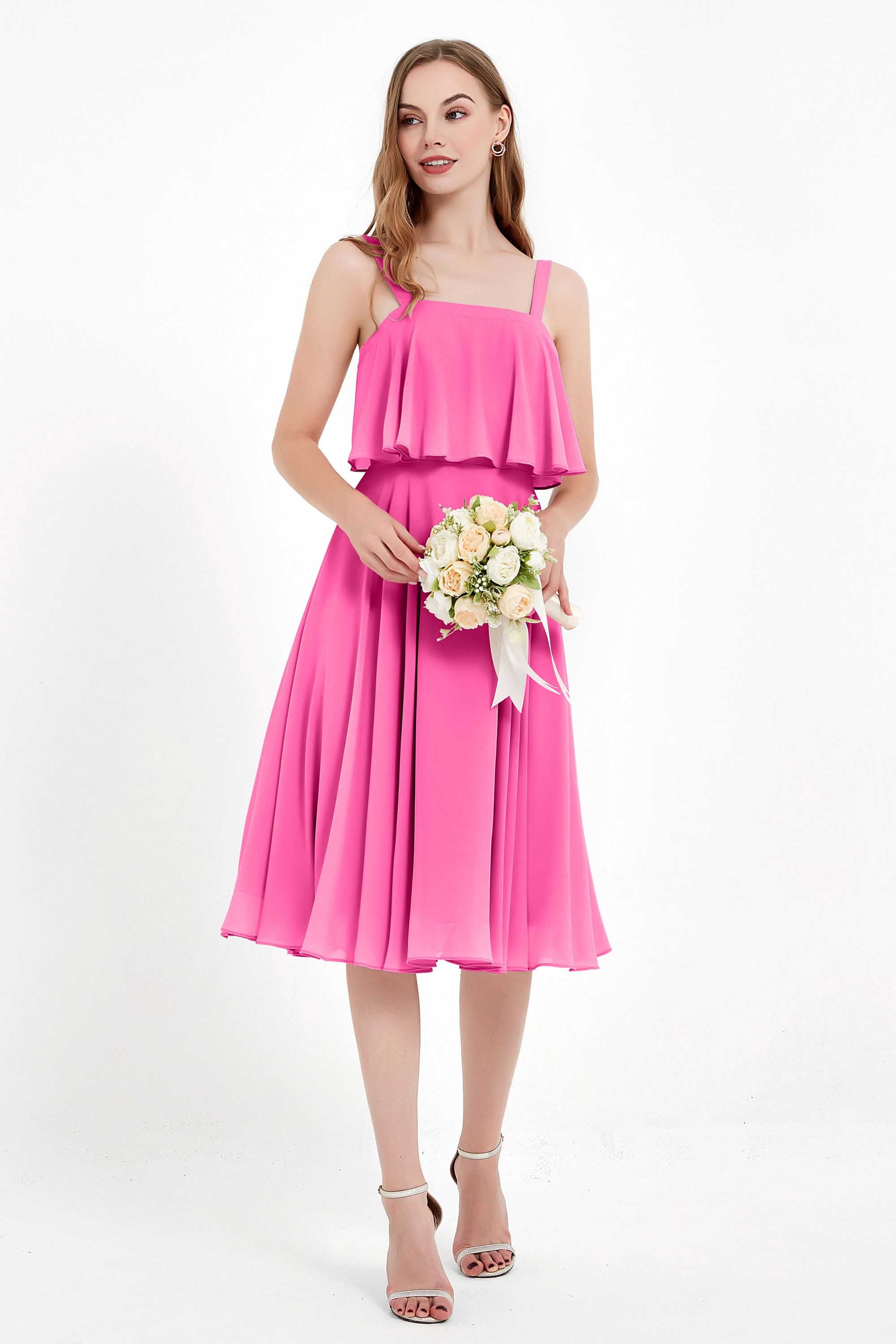 square neckline spaghetti straps midi dress junior bridesmaid dress wedding party guest dresses