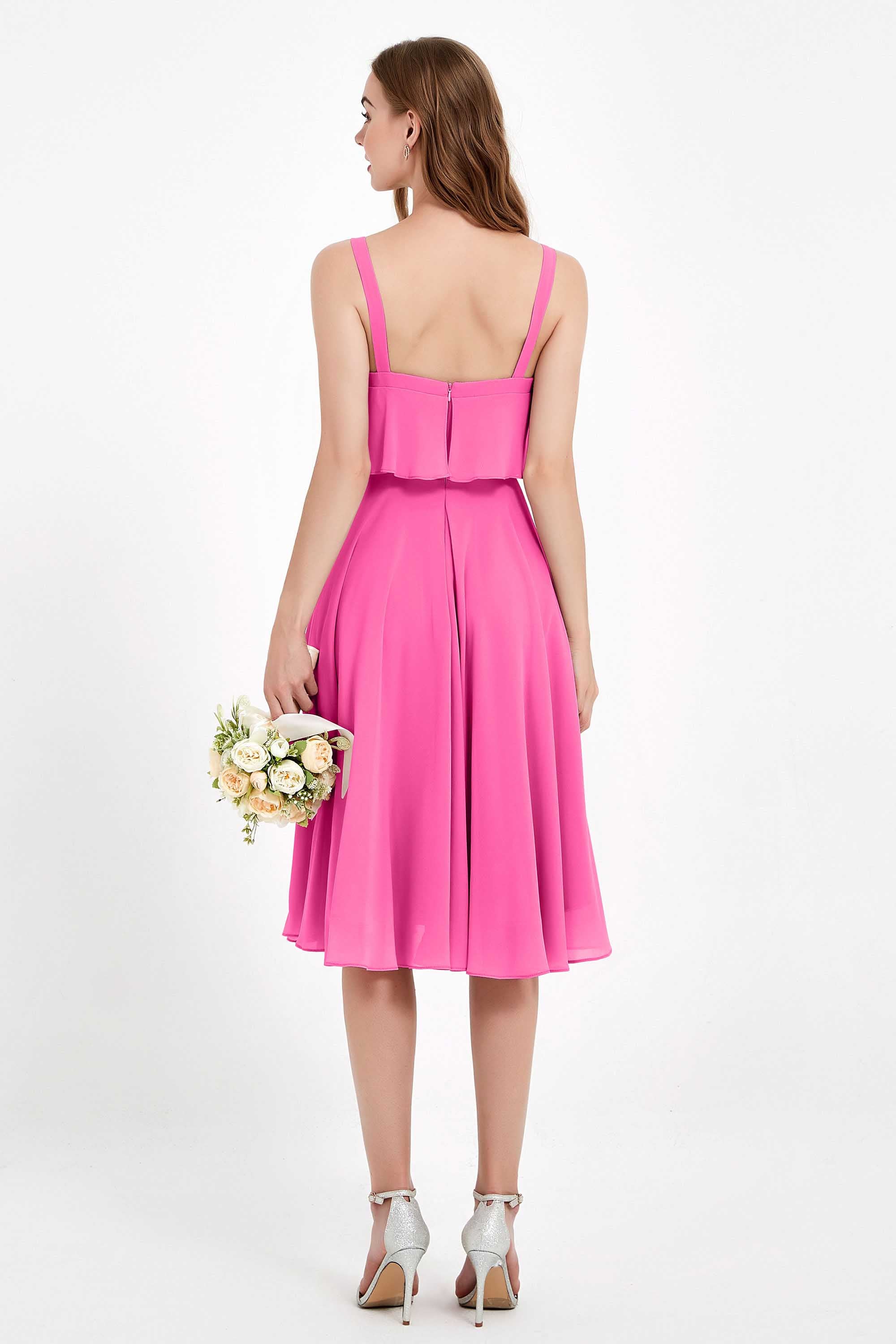 square neckline spaghetti straps midi dress junior bridesmaid dress wedding party guest dresses