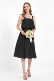 square neckline spaghetti straps midi dress junior bridesmaid dress wedding party guest dresses