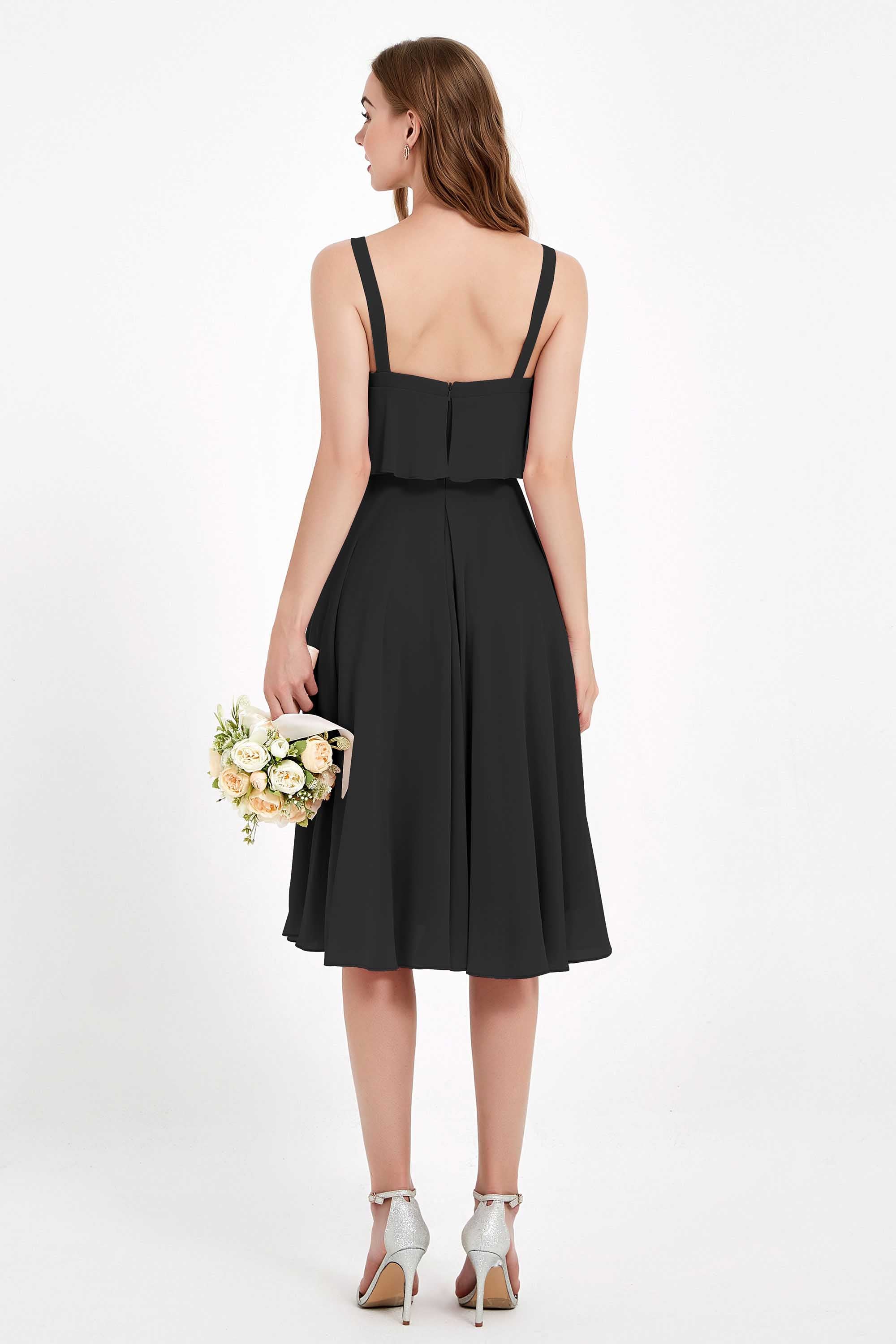 square neckline spaghetti straps midi dress junior bridesmaid dress wedding party guest dresses