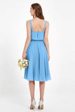 square neckline spaghetti straps midi dress junior bridesmaid dress wedding party guest dresses