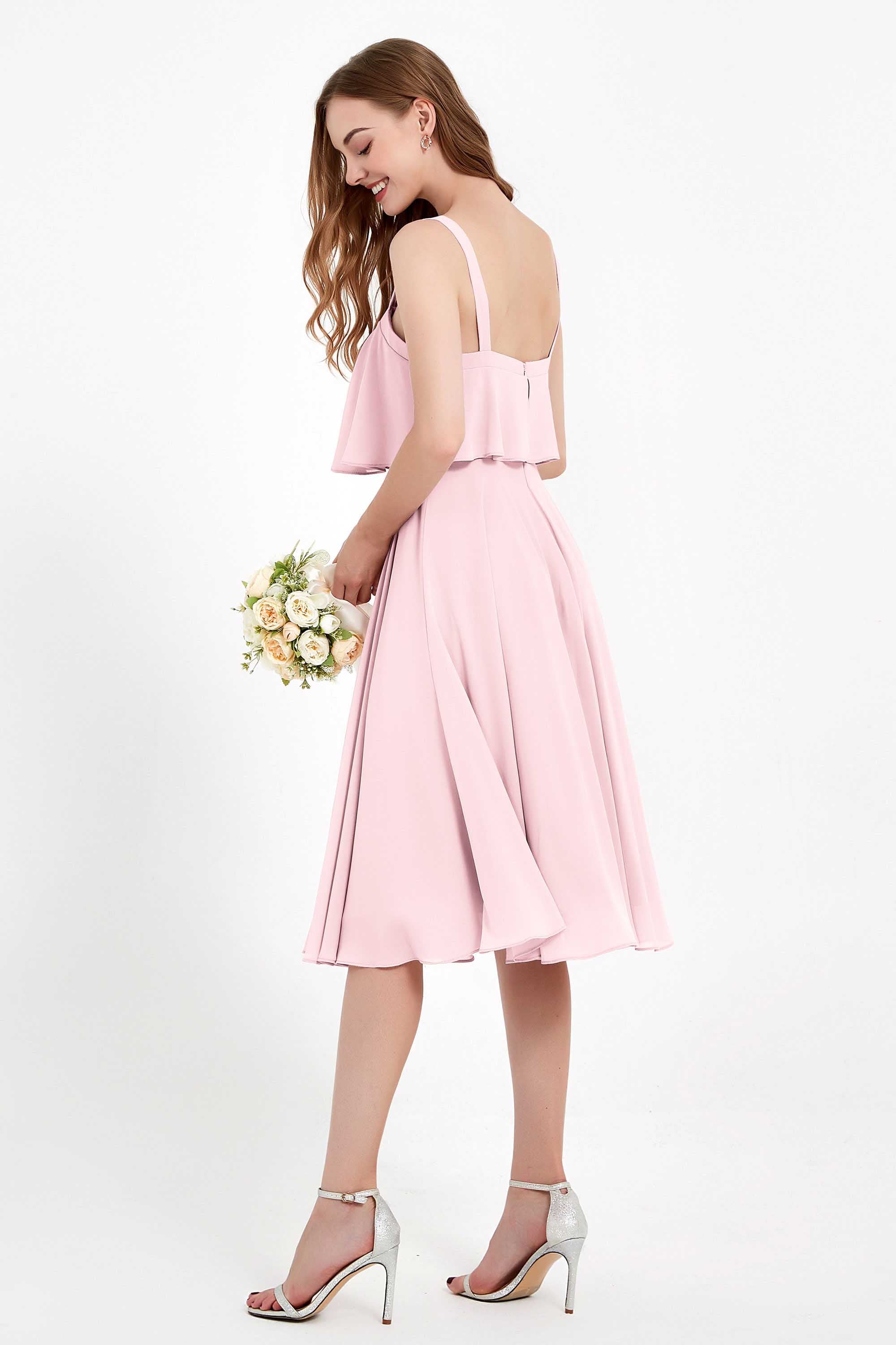 square neckline spaghetti straps midi dress junior bridesmaid dress wedding party guest dresses
