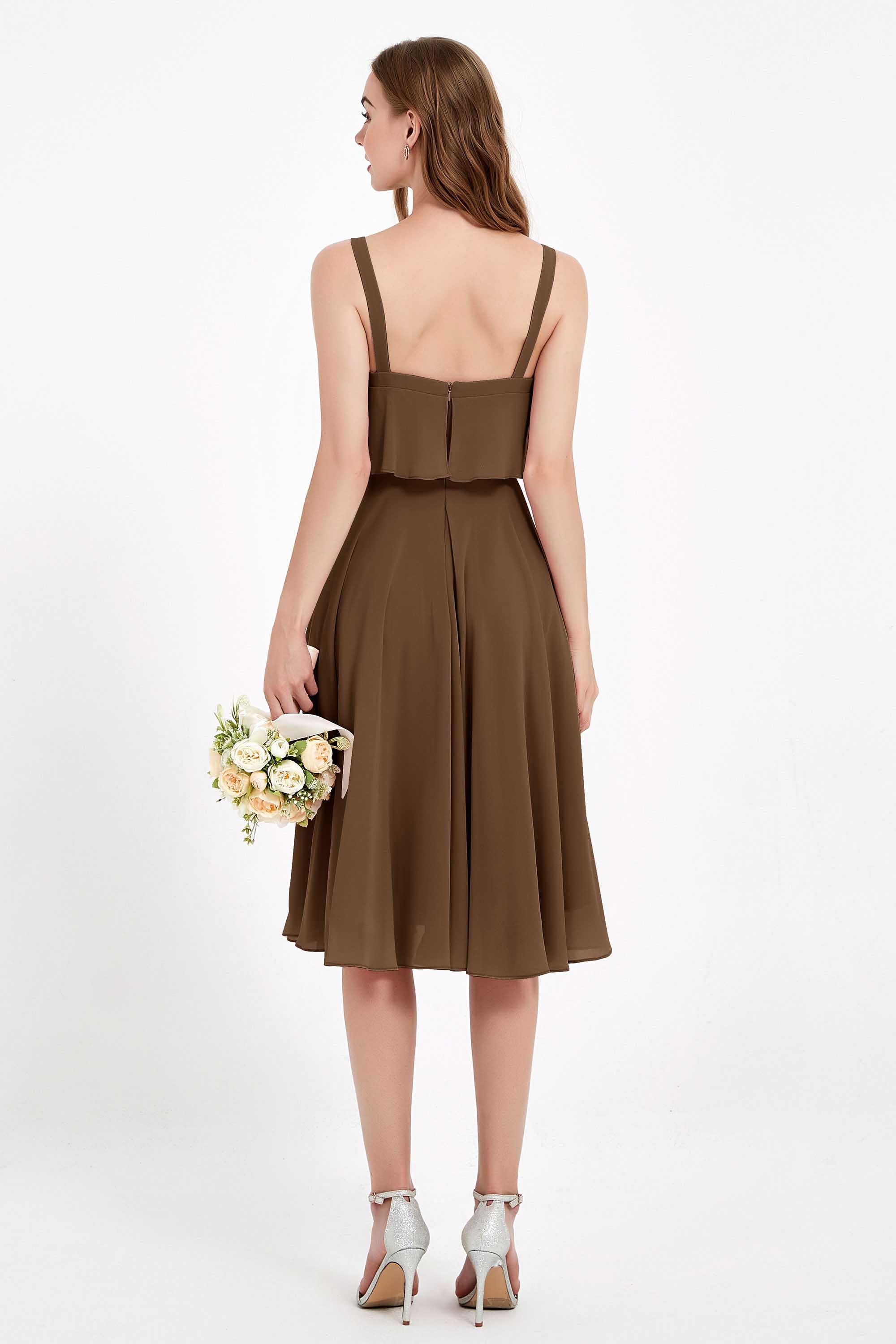 square neckline spaghetti straps midi dress junior bridesmaid dress wedding party guest dresses