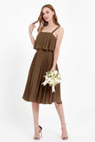 square neckline spaghetti straps midi dress junior bridesmaid dress wedding party guest dresses