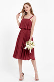 square neckline spaghetti straps midi dress junior bridesmaid dress wedding party guest dresses