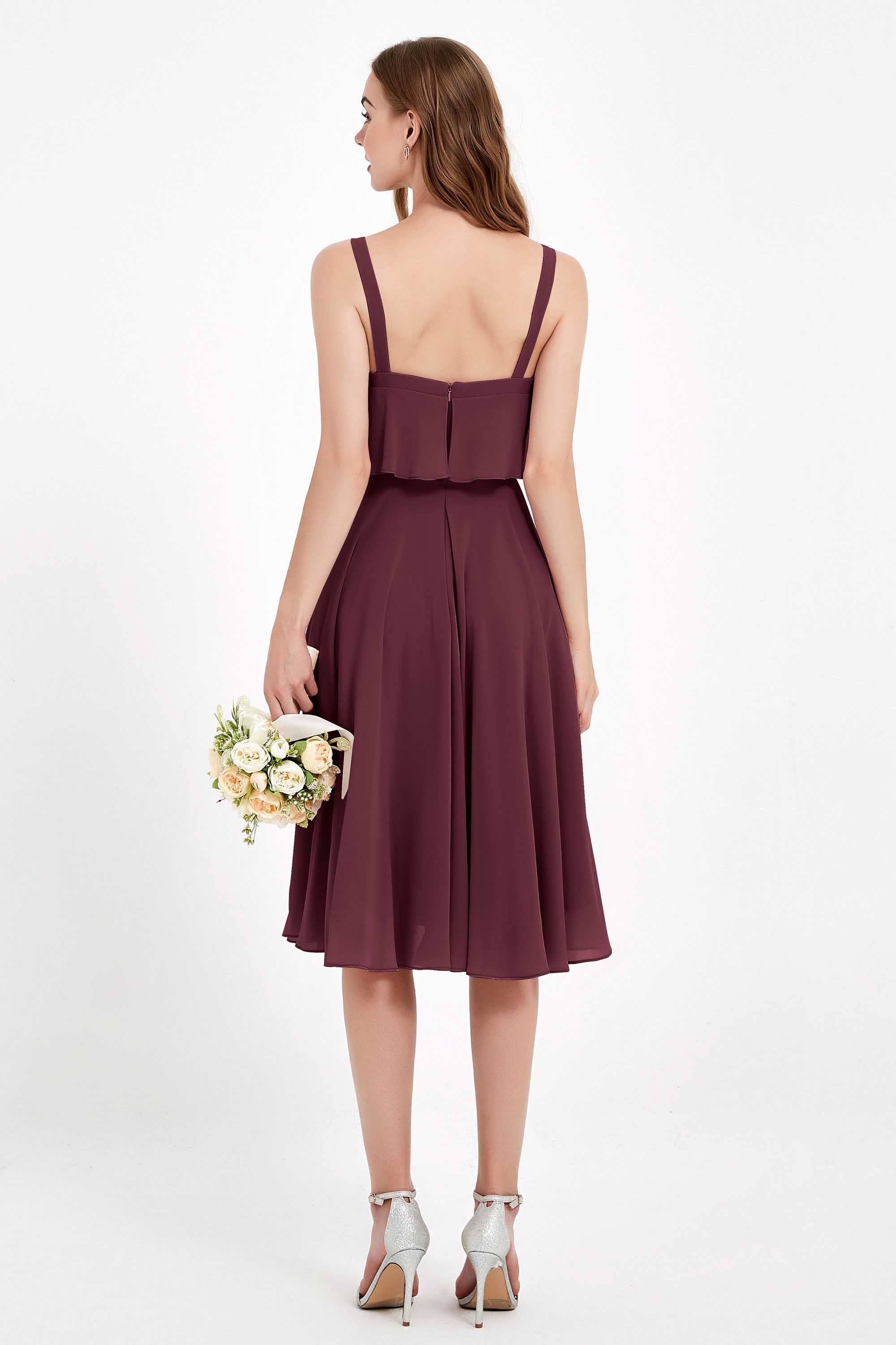 square neckline spaghetti straps midi dress junior bridesmaid dress wedding party guest dresses