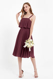 square neckline spaghetti straps midi dress junior bridesmaid dress wedding party guest dresses