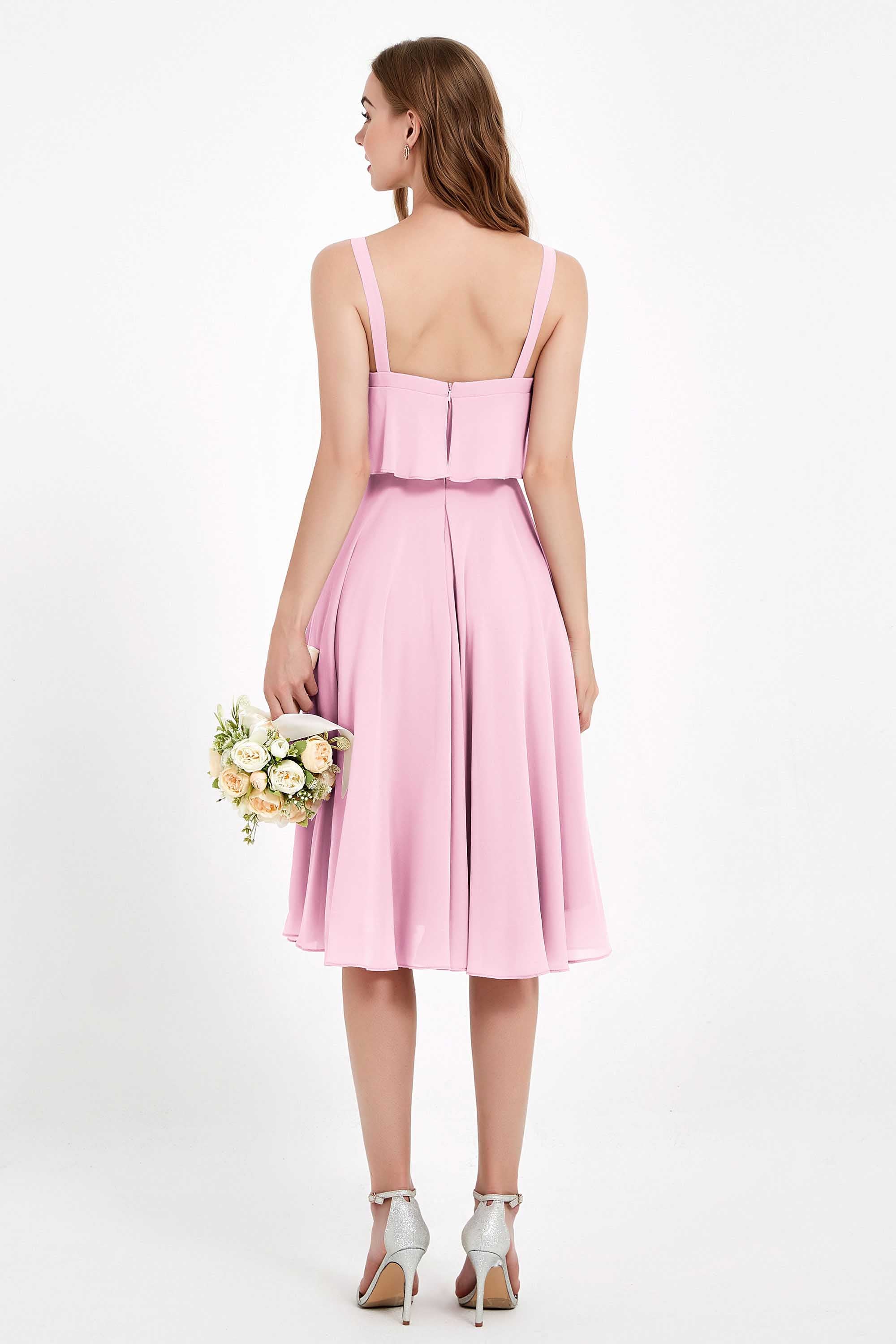 square neckline spaghetti straps midi dress junior bridesmaid dress wedding party guest dresses