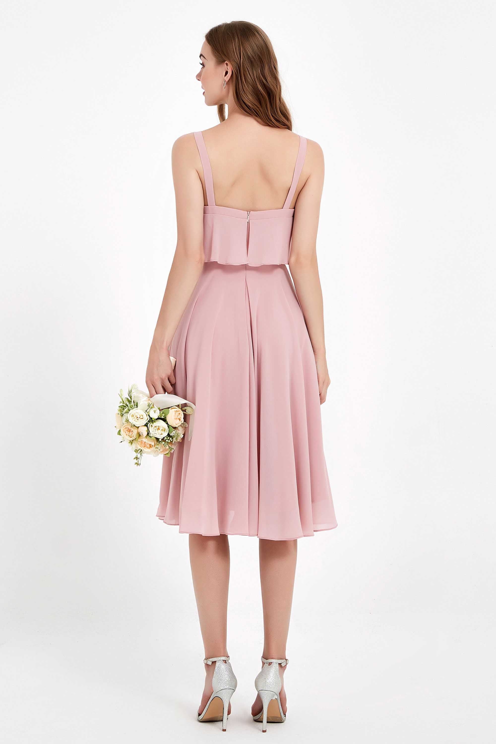 square neckline spaghetti straps midi dress junior bridesmaid dress wedding party guest dresses