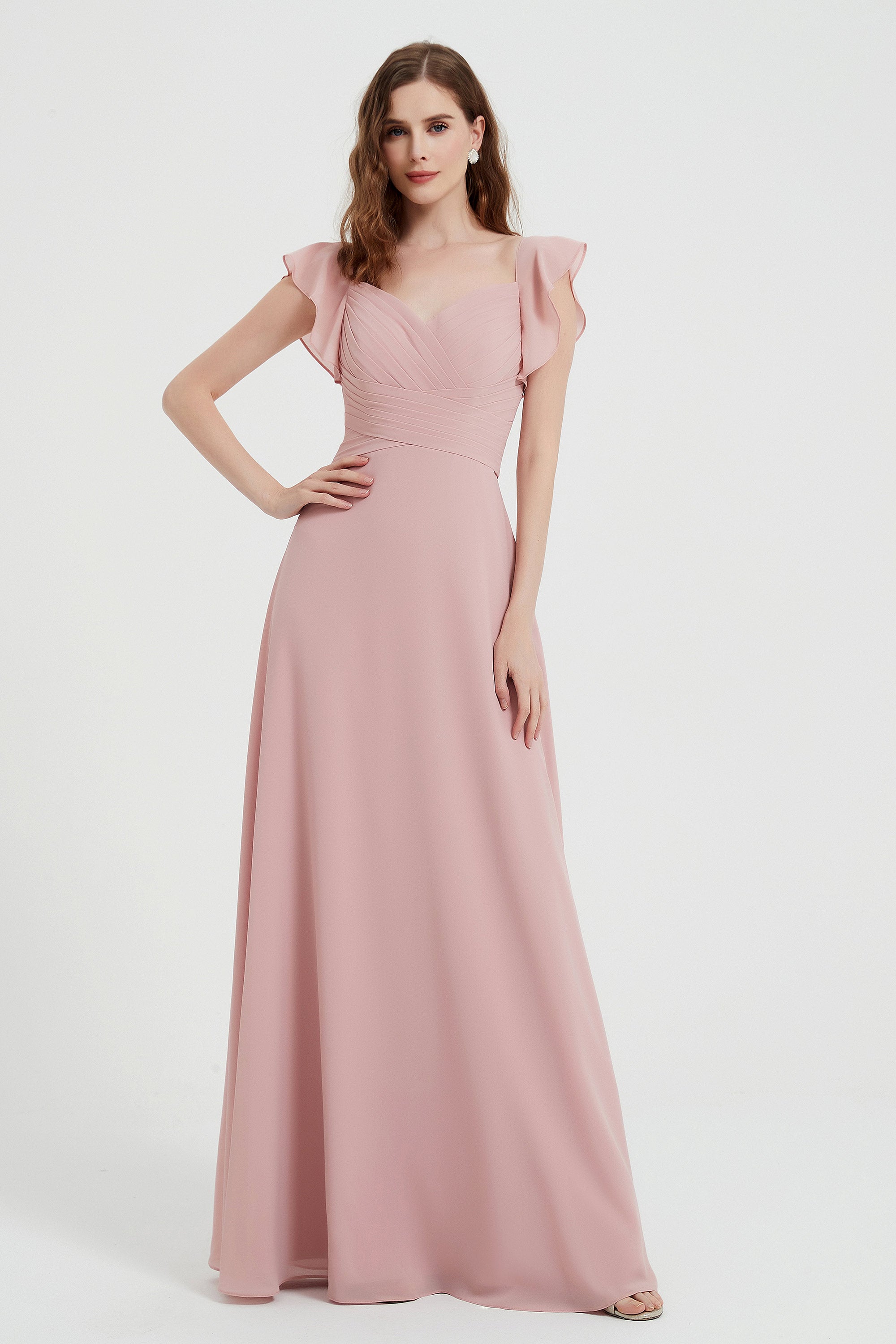 flattering bridesmaid dress v neckline flutter sleeves formal evening party dresses gowns