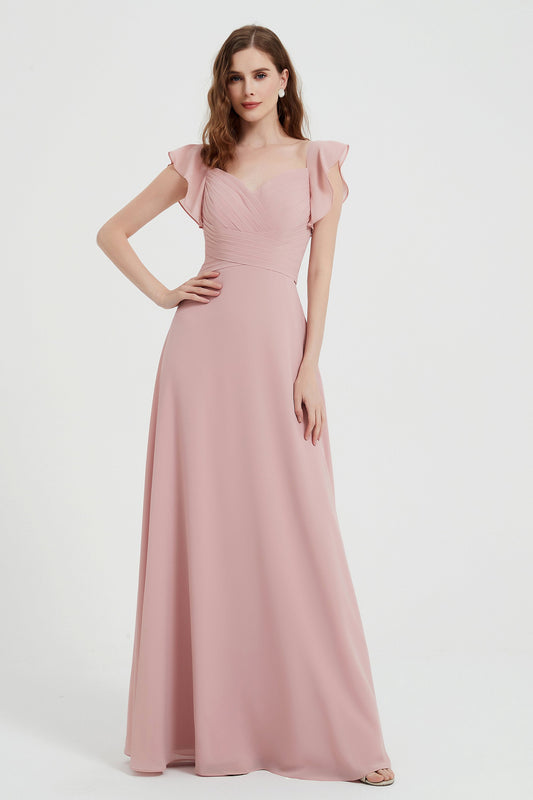 flattering bridesmaid dress v neckline flutter sleeves formal evening party dresses gowns