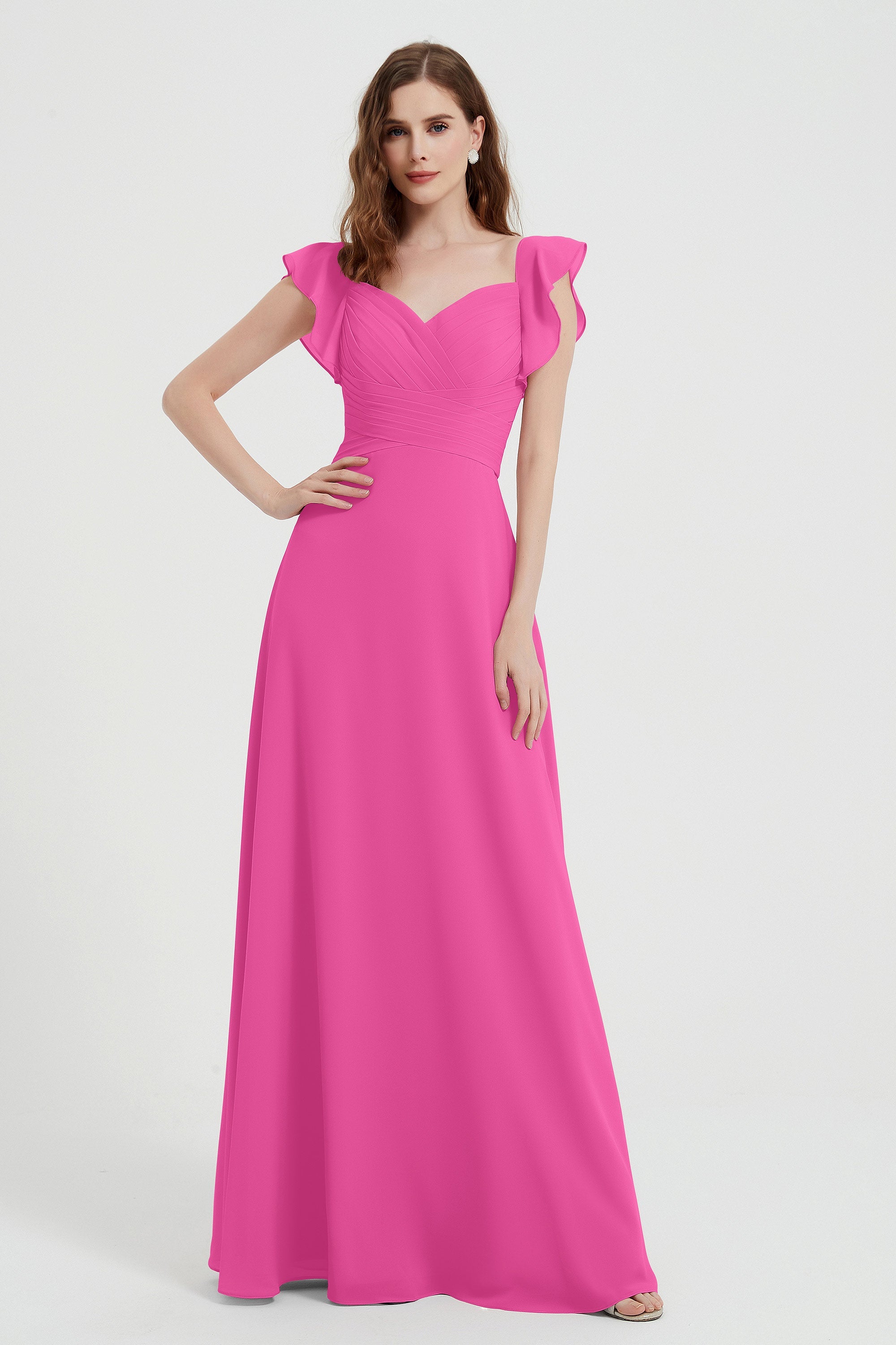 flattering bridesmaid dress v neckline flutter sleeves formal evening party dresses gowns