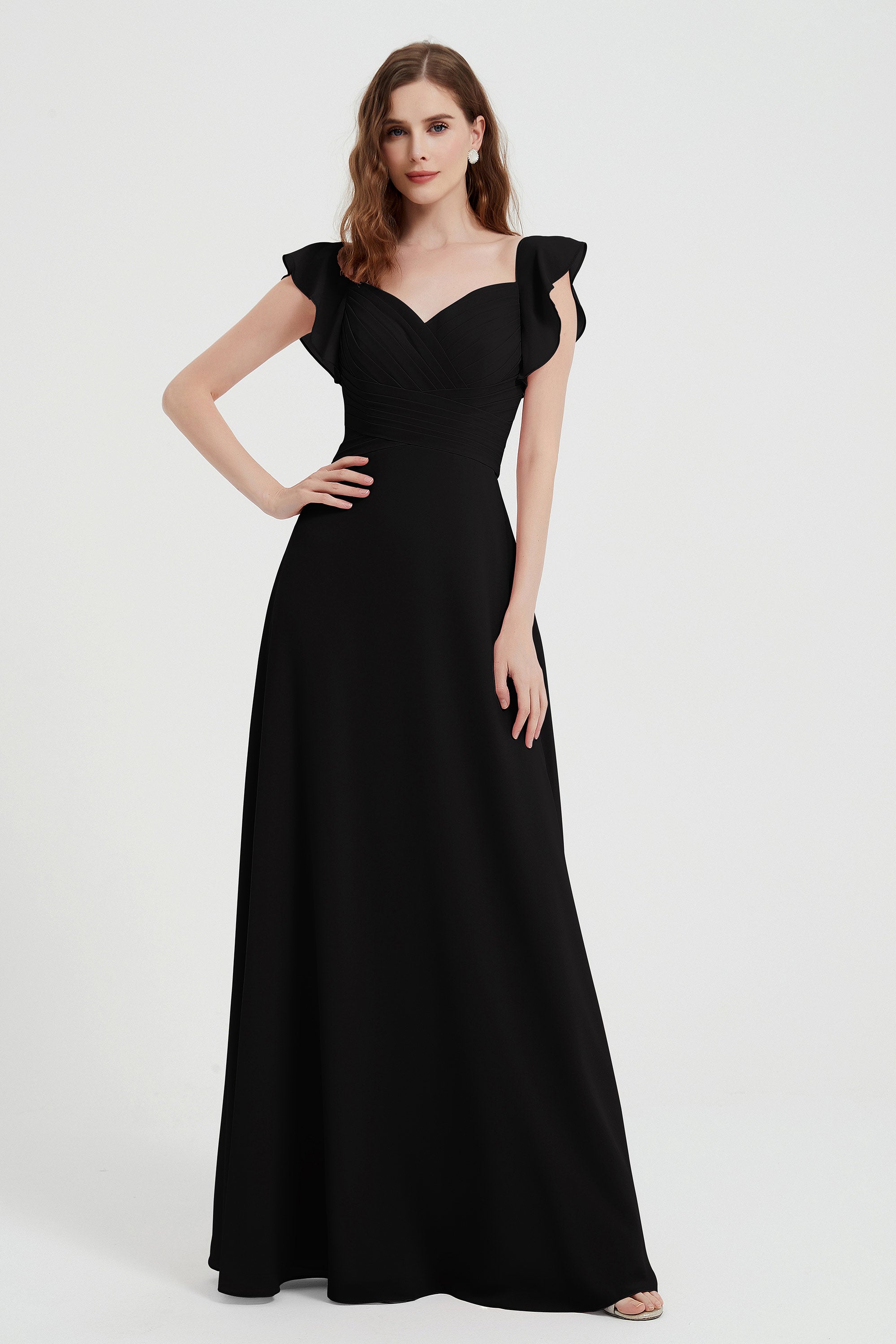 flattering bridesmaid dress v neckline flutter sleeves formal evening party dresses gowns
