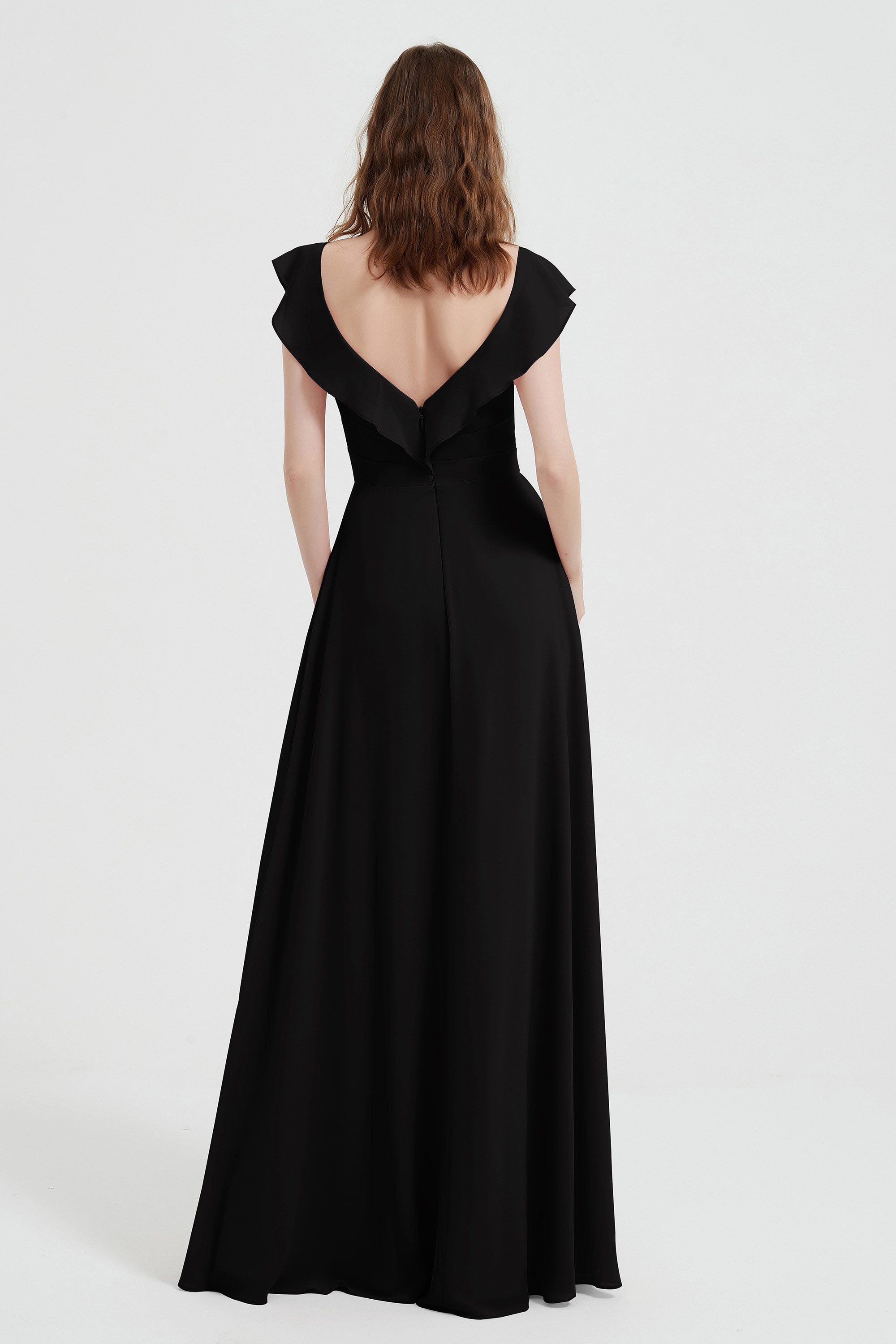 flattering bridesmaid dress v neckline flutter sleeves formal evening party dresses gowns