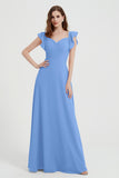 flattering bridesmaid dress v neckline flutter sleeves formal evening party dresses gowns