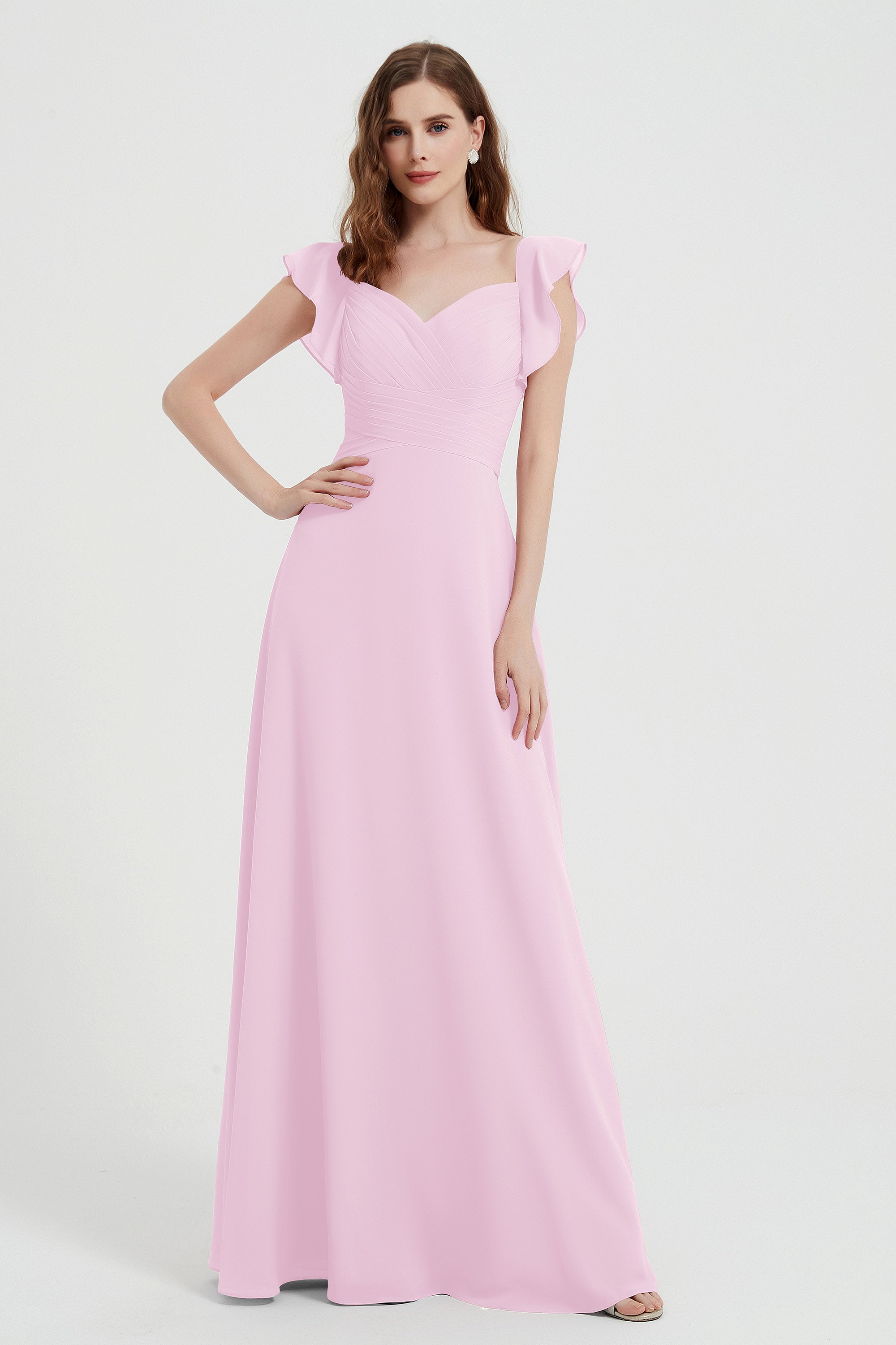 flattering bridesmaid dress v neckline flutter sleeves formal evening party dresses gowns