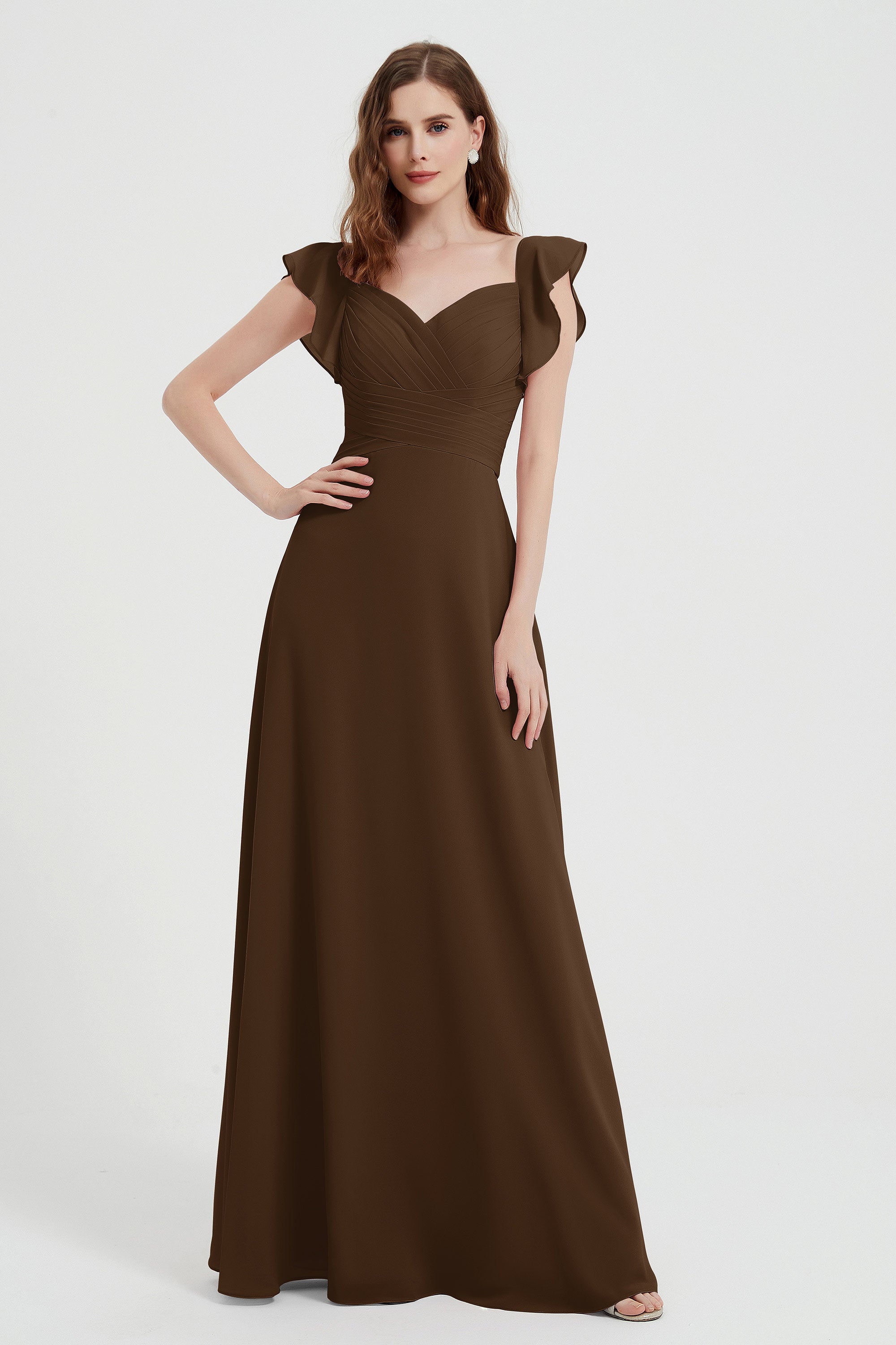 flattering bridesmaid dress v neckline flutter sleeves formal evening party dresses gowns