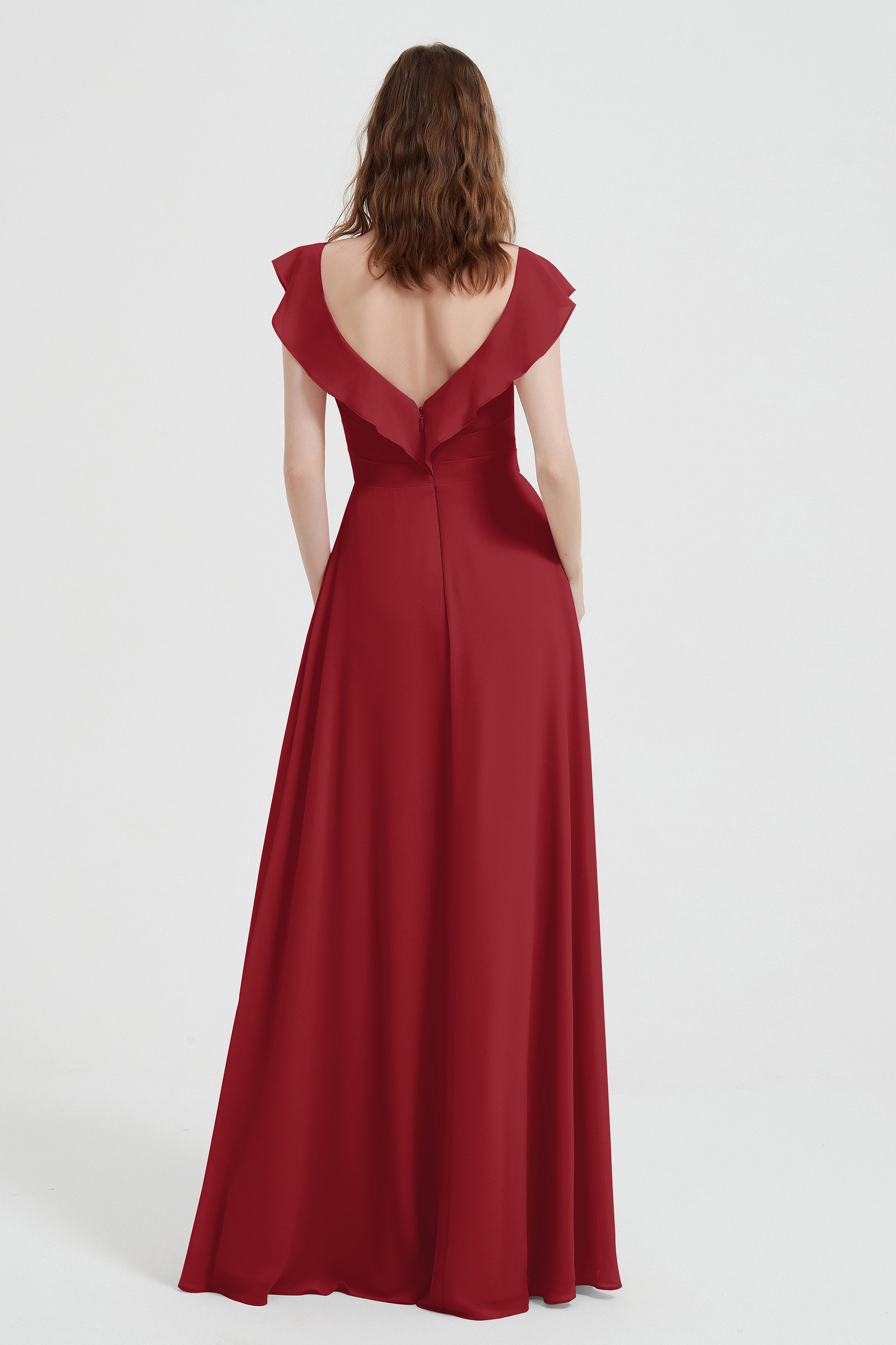 flattering bridesmaid dress v neckline flutter sleeves formal evening party dresses gowns