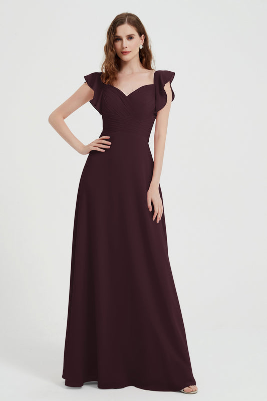 flattering bridesmaid dress v neckline flutter sleeves formal evening party dresses gowns