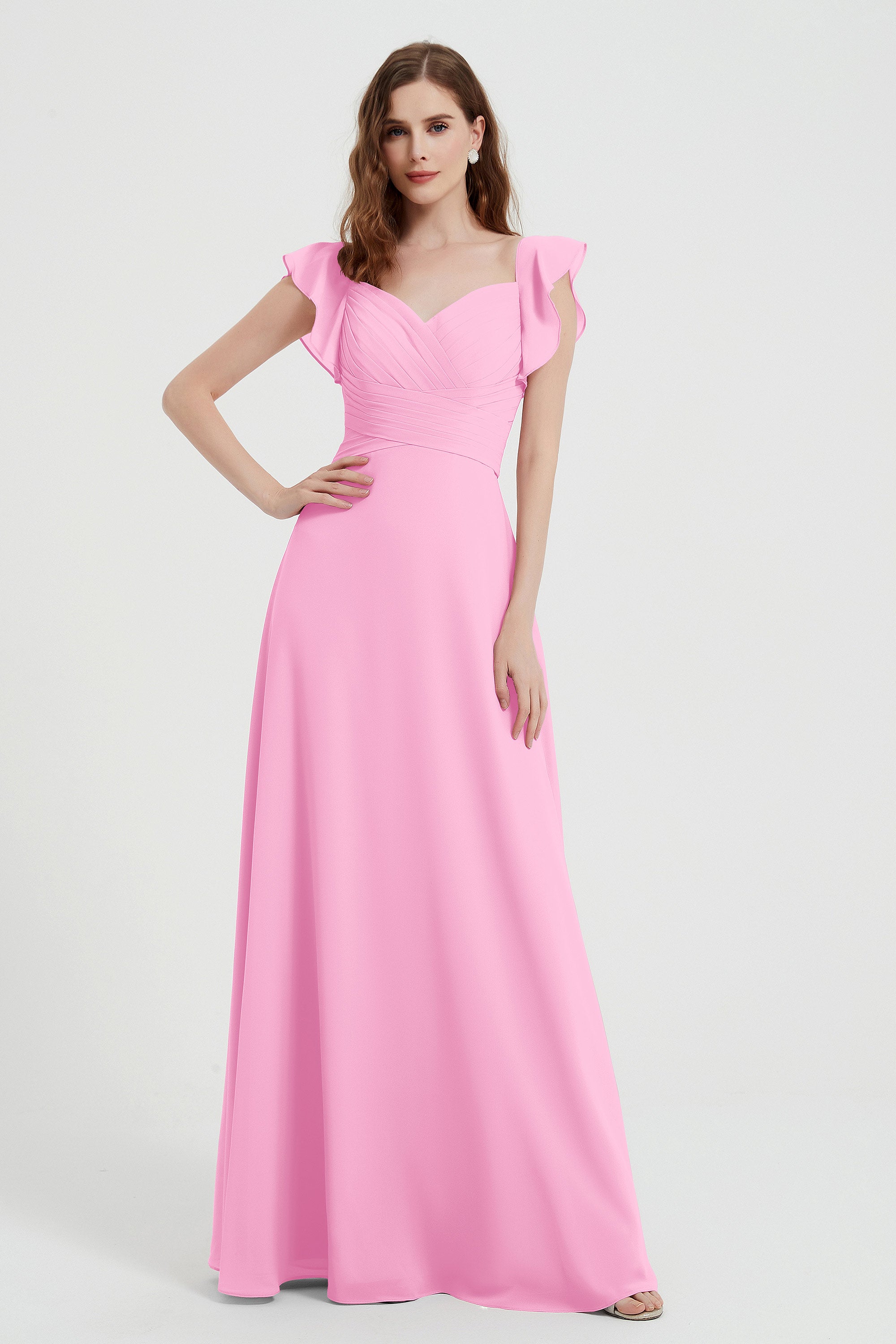 flattering bridesmaid dress v neckline flutter sleeves formal evening party dresses gowns