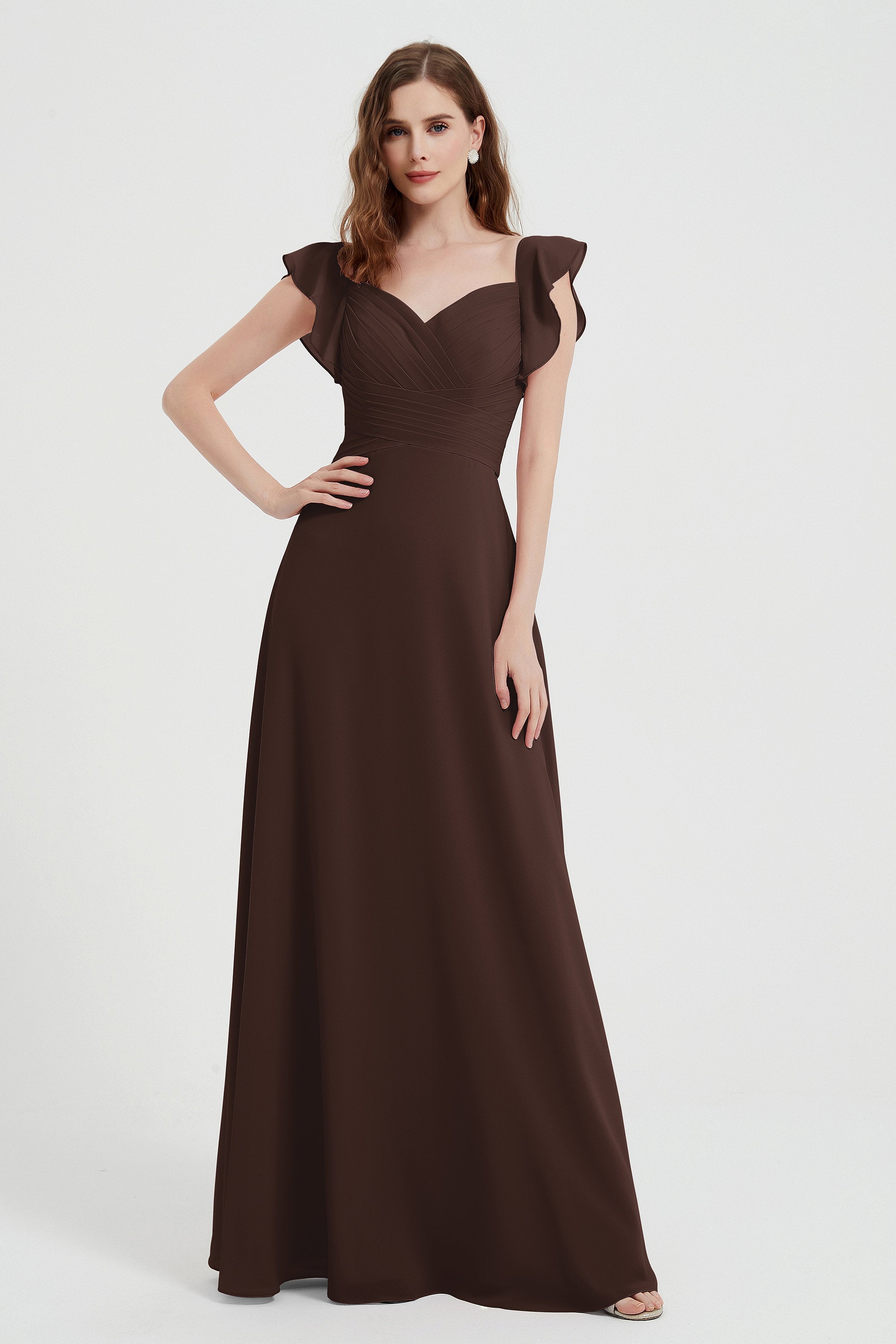 flattering bridesmaid dress v neckline flutter sleeves formal evening party dresses gowns