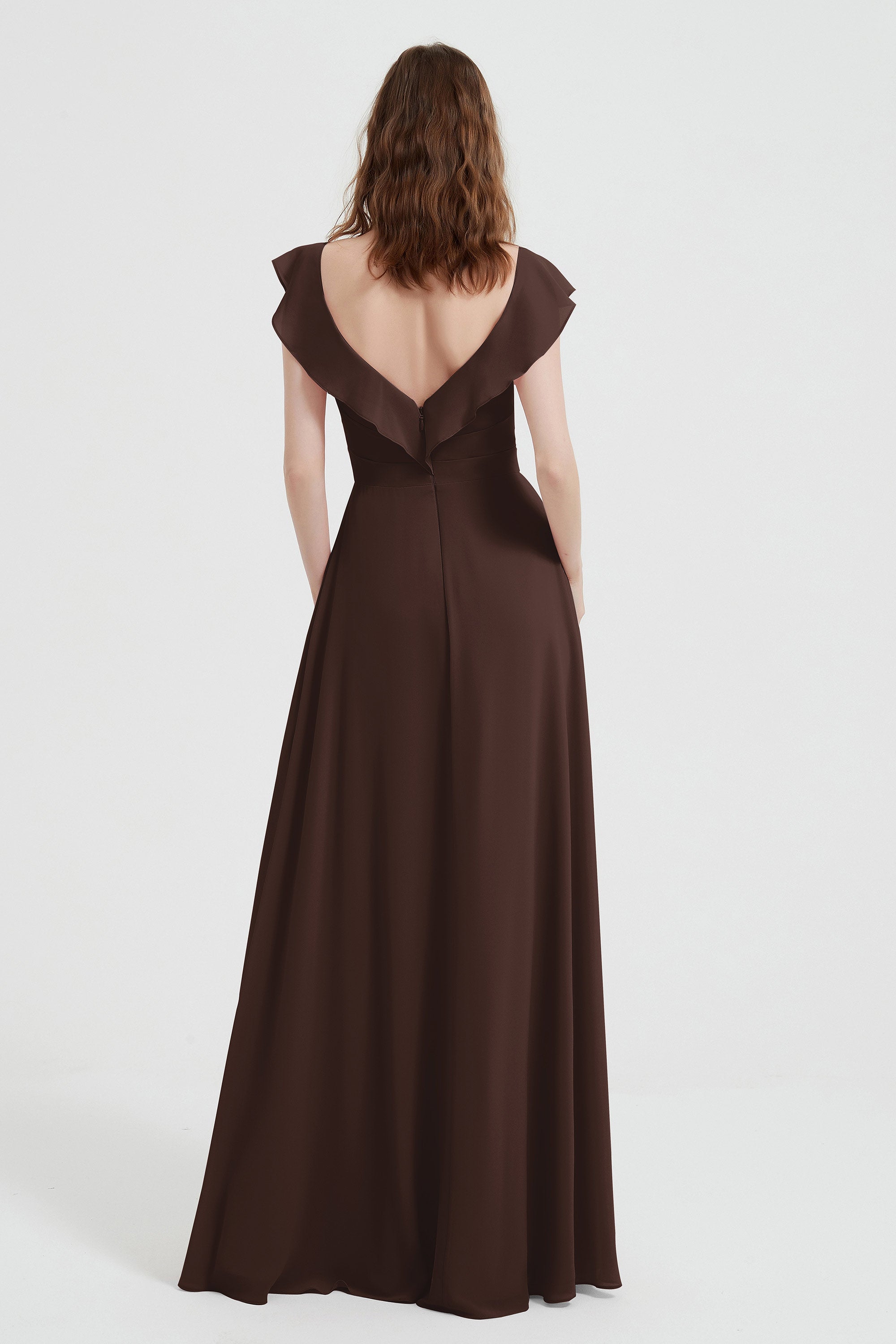 flattering bridesmaid dress v neckline flutter sleeves formal evening party dresses gowns