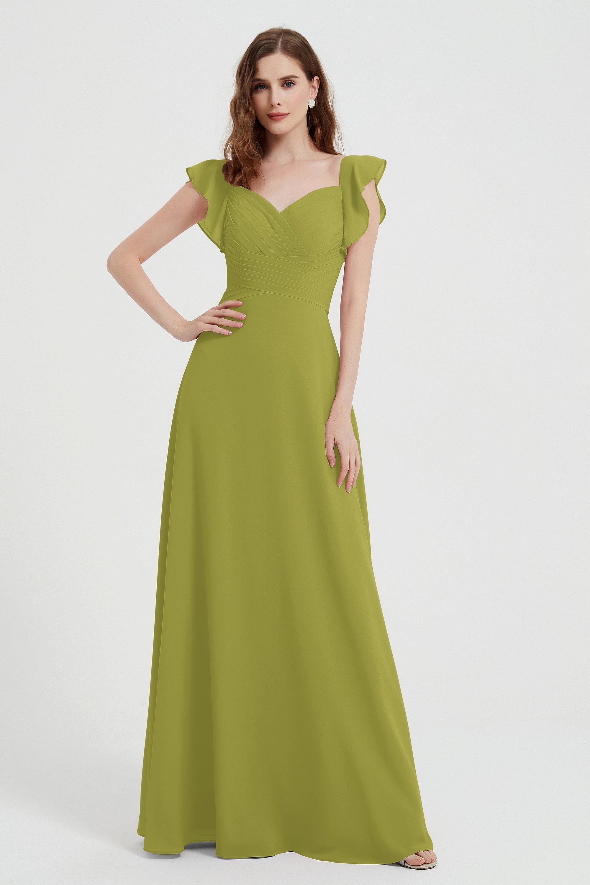 flattering bridesmaid dress v neckline flutter sleeves formal evening party dresses gowns