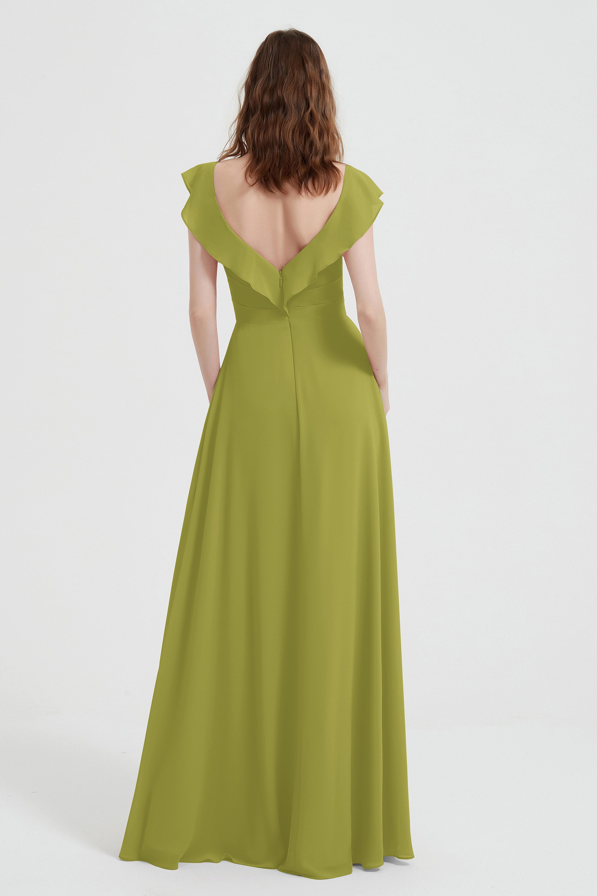 flattering bridesmaid dress v neckline flutter sleeves formal evening party dresses gowns