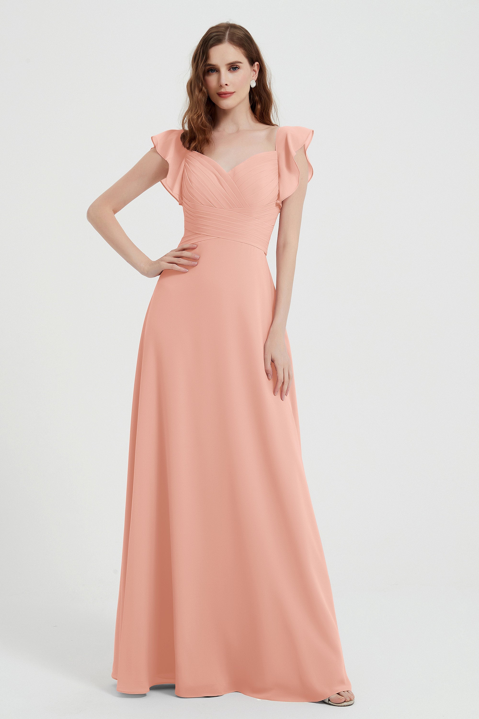 flattering bridesmaid dress v neckline flutter sleeves formal evening party dresses gowns
